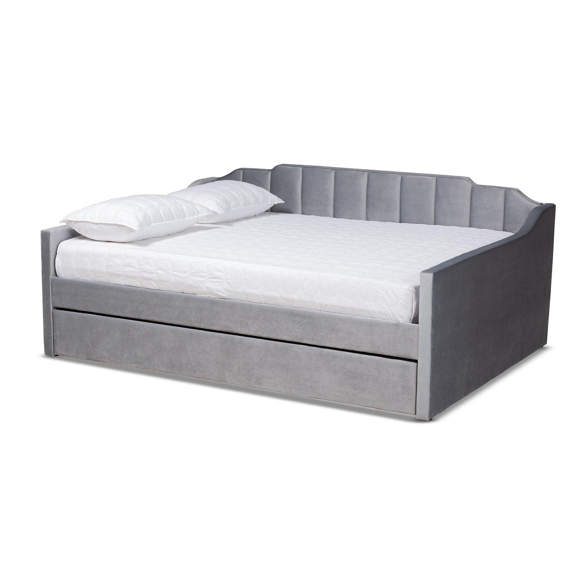 Lennon Modern and Contemporary Velvet Fabric Upholstered Daybed with Trundle