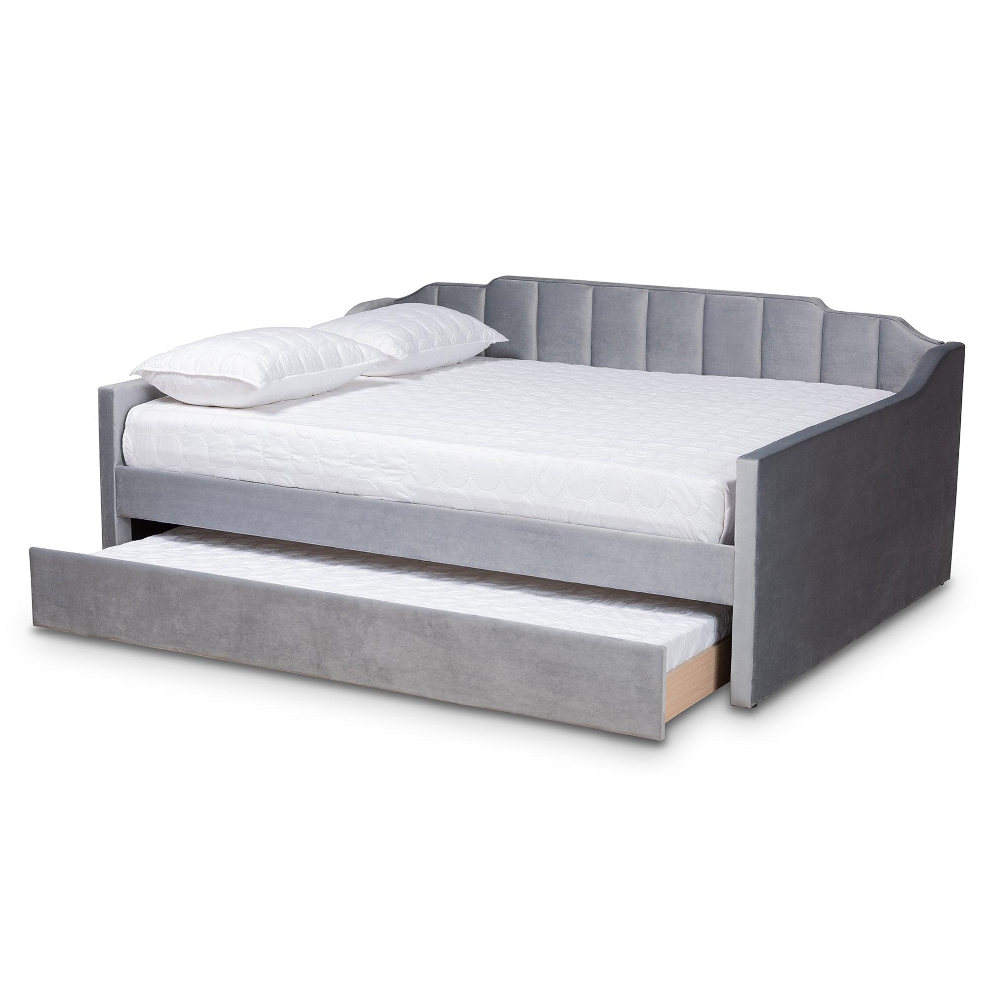 Lennon Modern and Contemporary Velvet Fabric Upholstered Daybed with Trundle