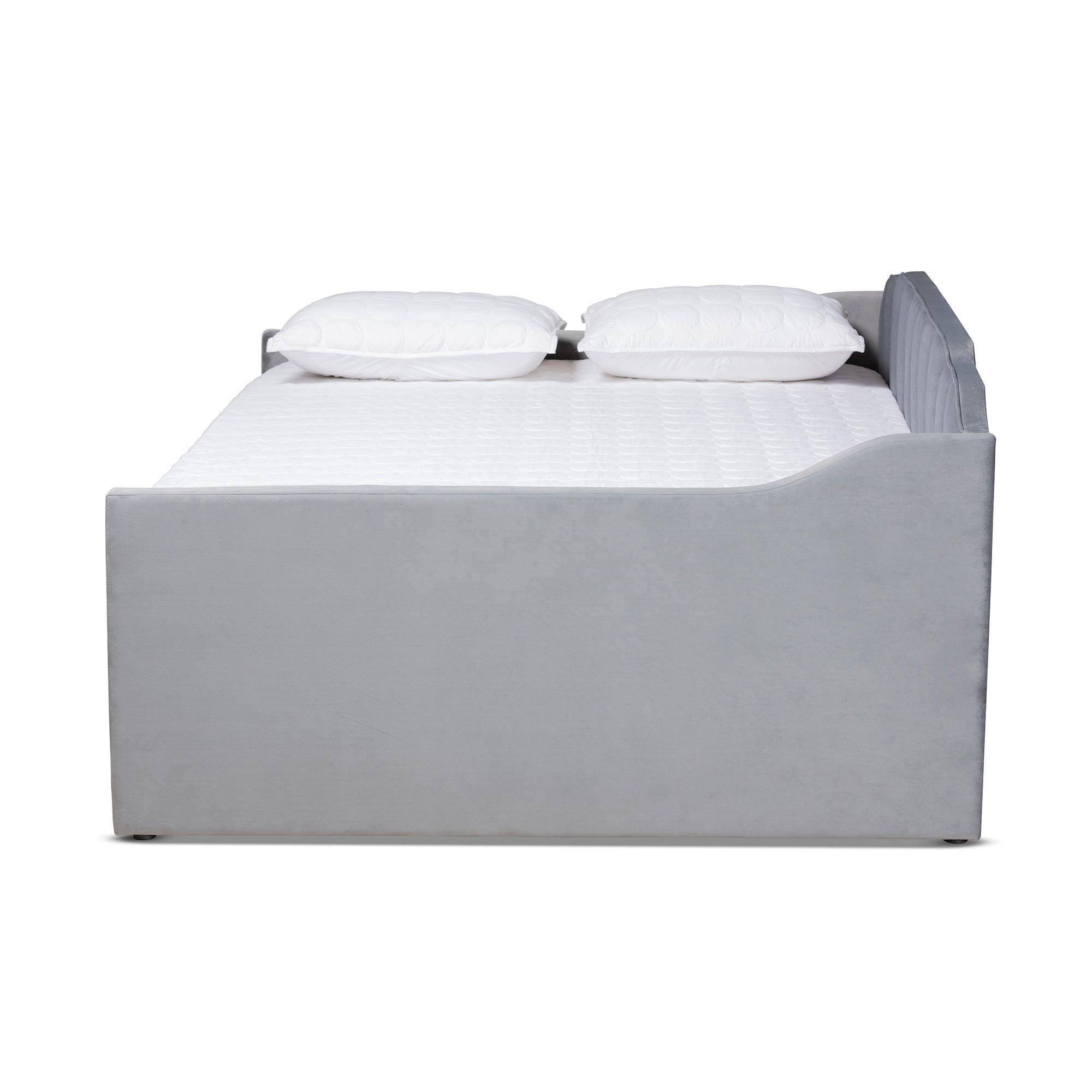 Lennon Modern and Contemporary Velvet Fabric Upholstered Daybed with Trundle