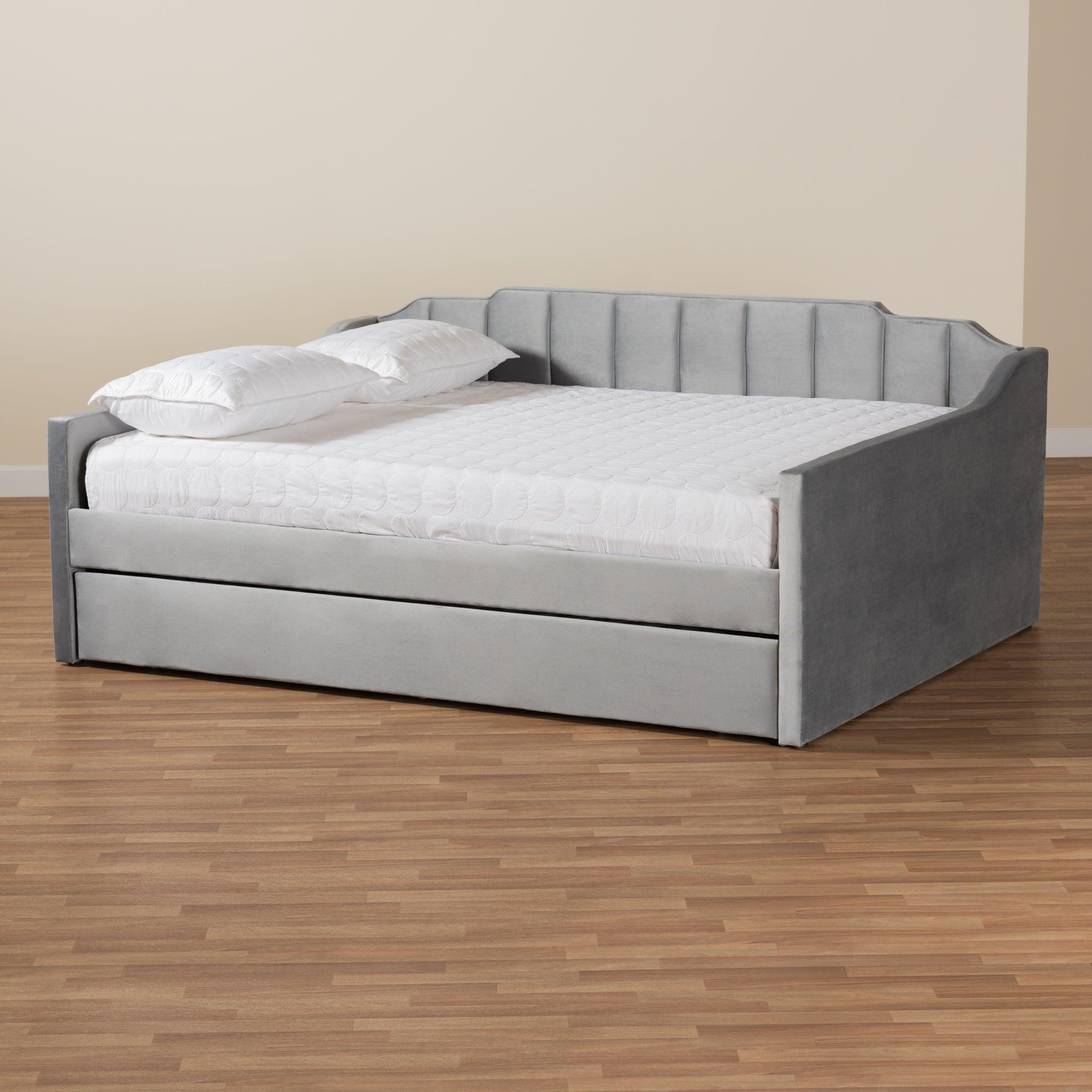 Lennon Modern and Contemporary Velvet Fabric Upholstered Daybed with Trundle