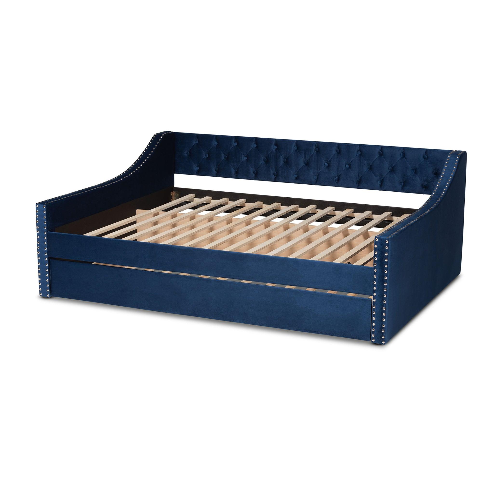 Raphael Modern and Contemporary Velvet Fabric Upholstered Daybed with Trundle