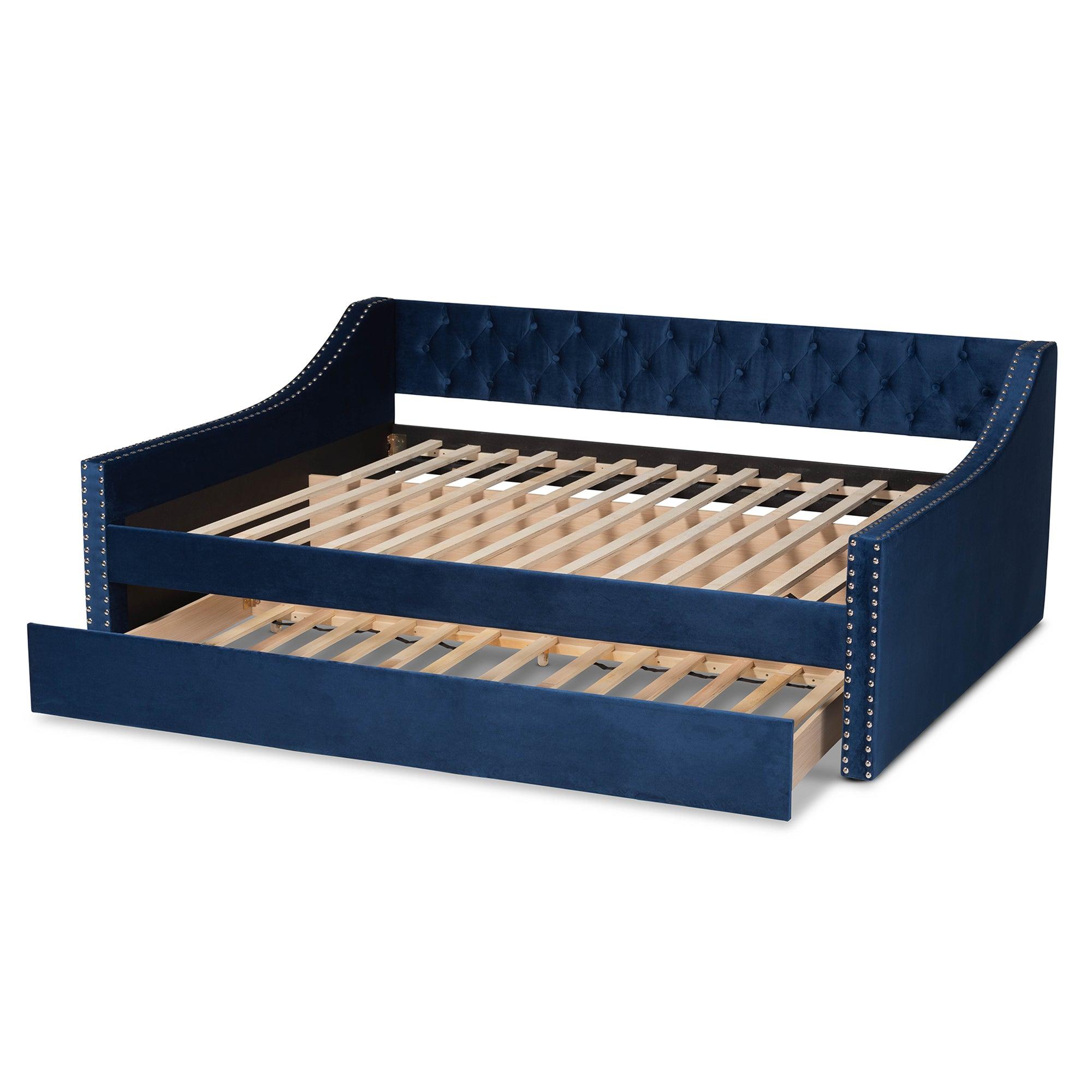 Raphael Modern and Contemporary Velvet Fabric Upholstered Daybed with Trundle