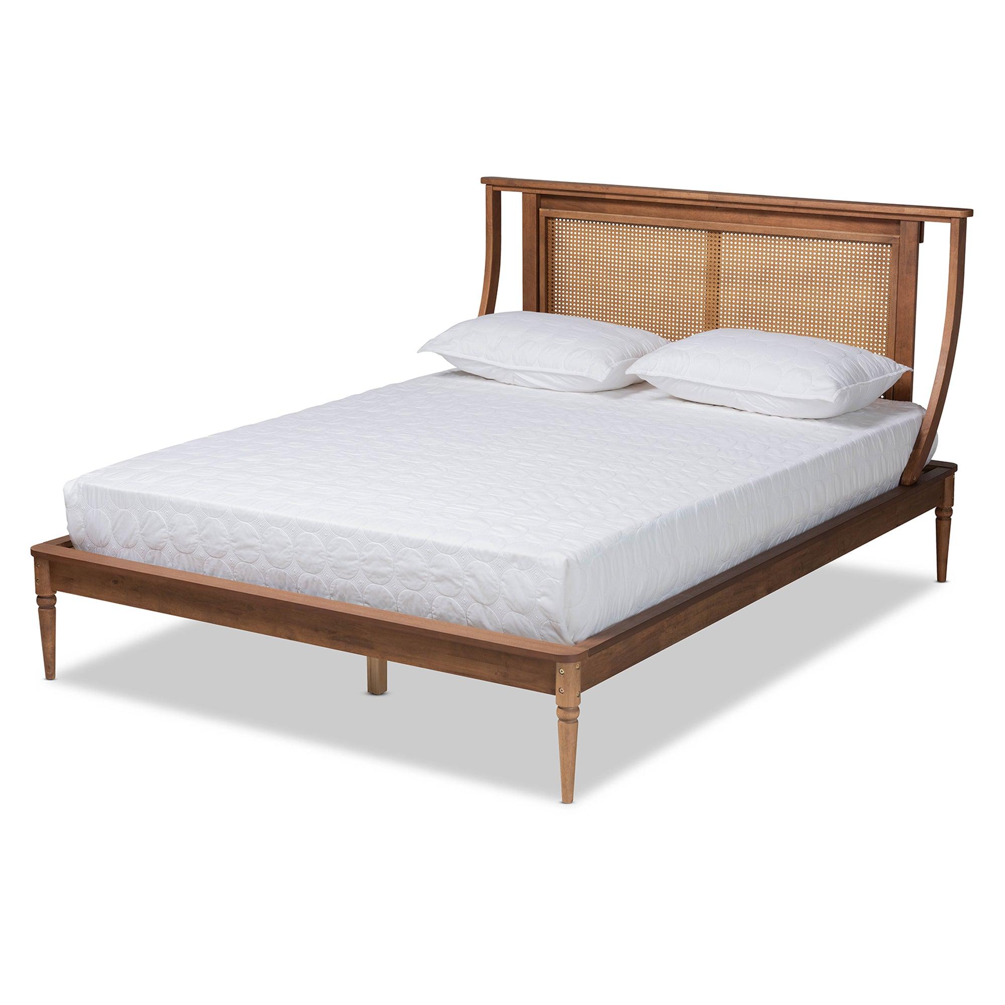 Jamila Modern Transitional Finished Wood and Synthetic Rattan Platform Bed