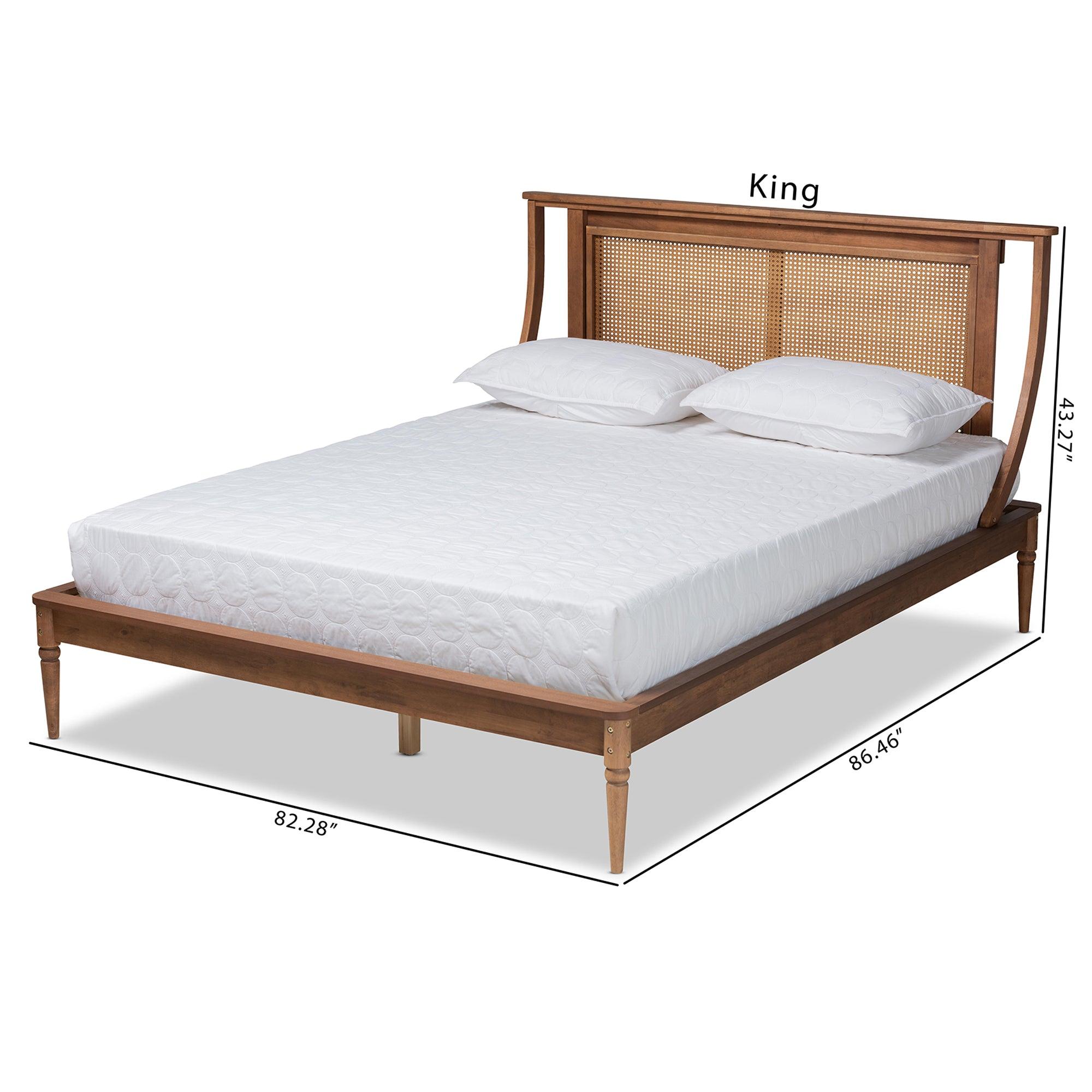 Jamila Modern Transitional Finished Wood and Synthetic Rattan Platform Bed