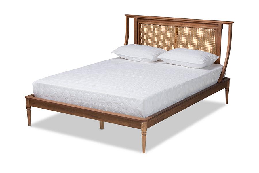 Jamila Modern Transitional Finished Wood and Synthetic Rattan Platform Bed