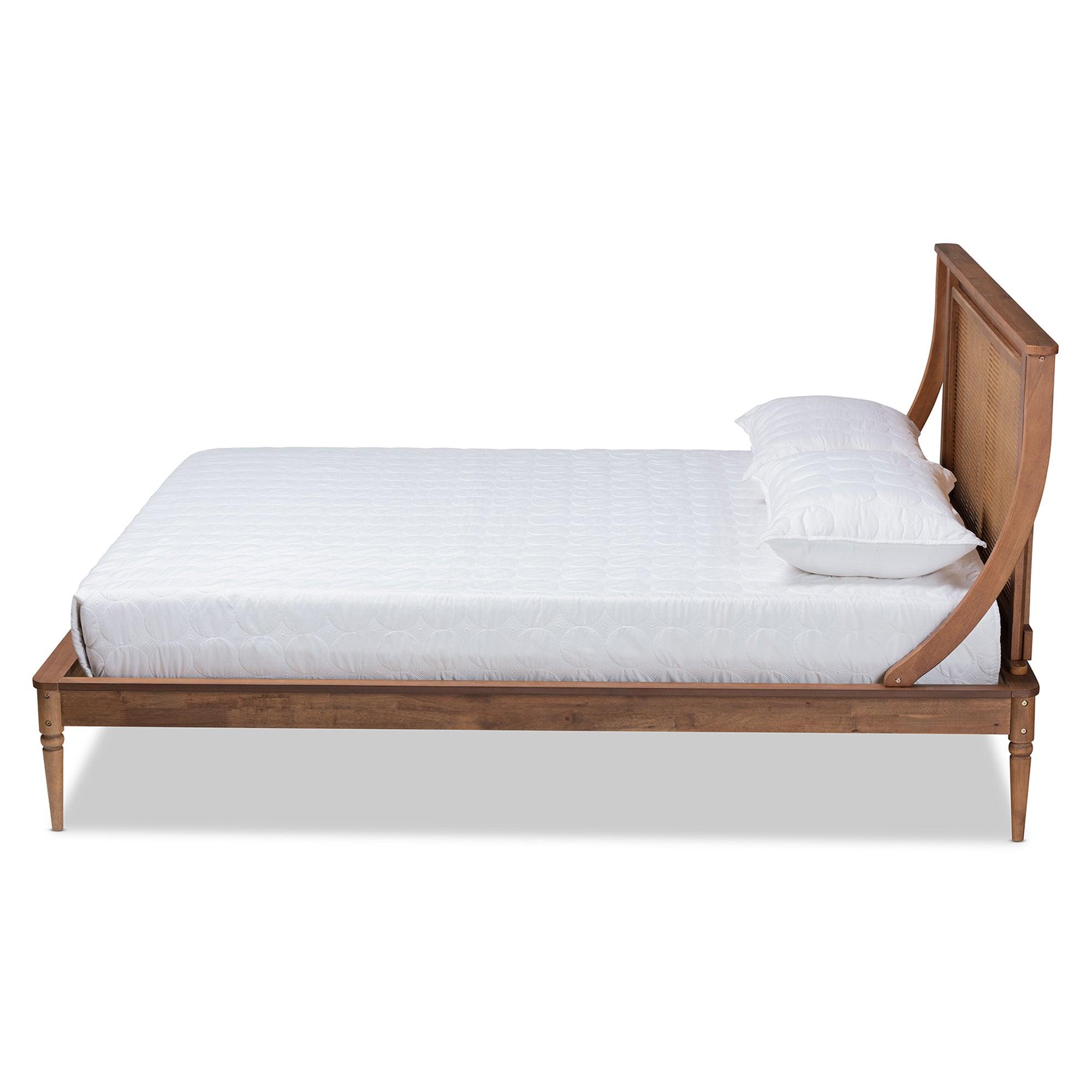 Jamila Modern Transitional Finished Wood and Synthetic Rattan Platform Bed