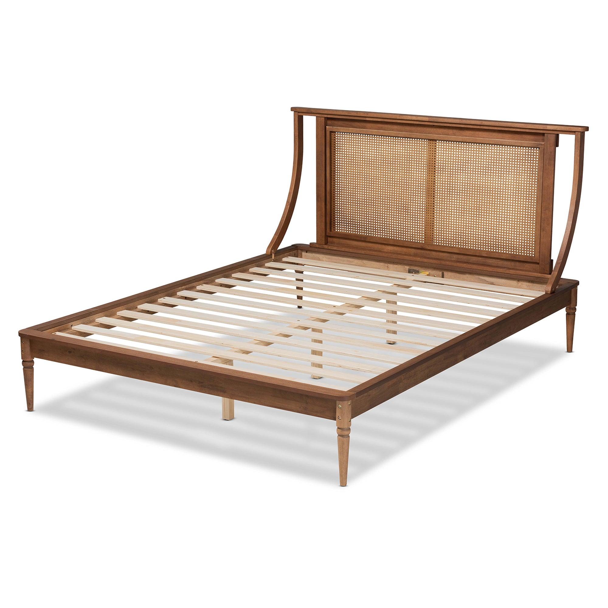 Jamila Modern Transitional Finished Wood and Synthetic Rattan Platform Bed