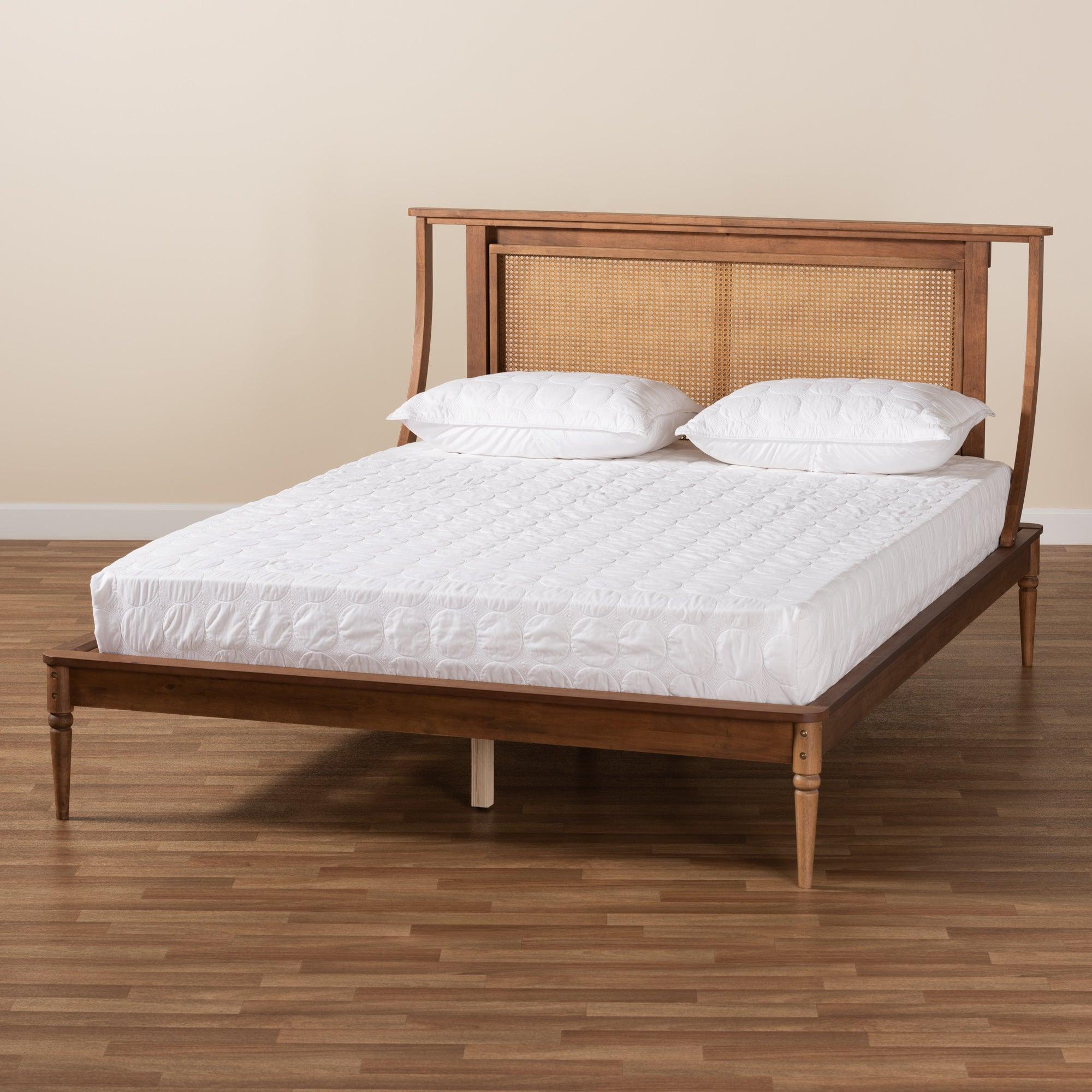 Jamila Modern Transitional Finished Wood and Synthetic Rattan Platform Bed