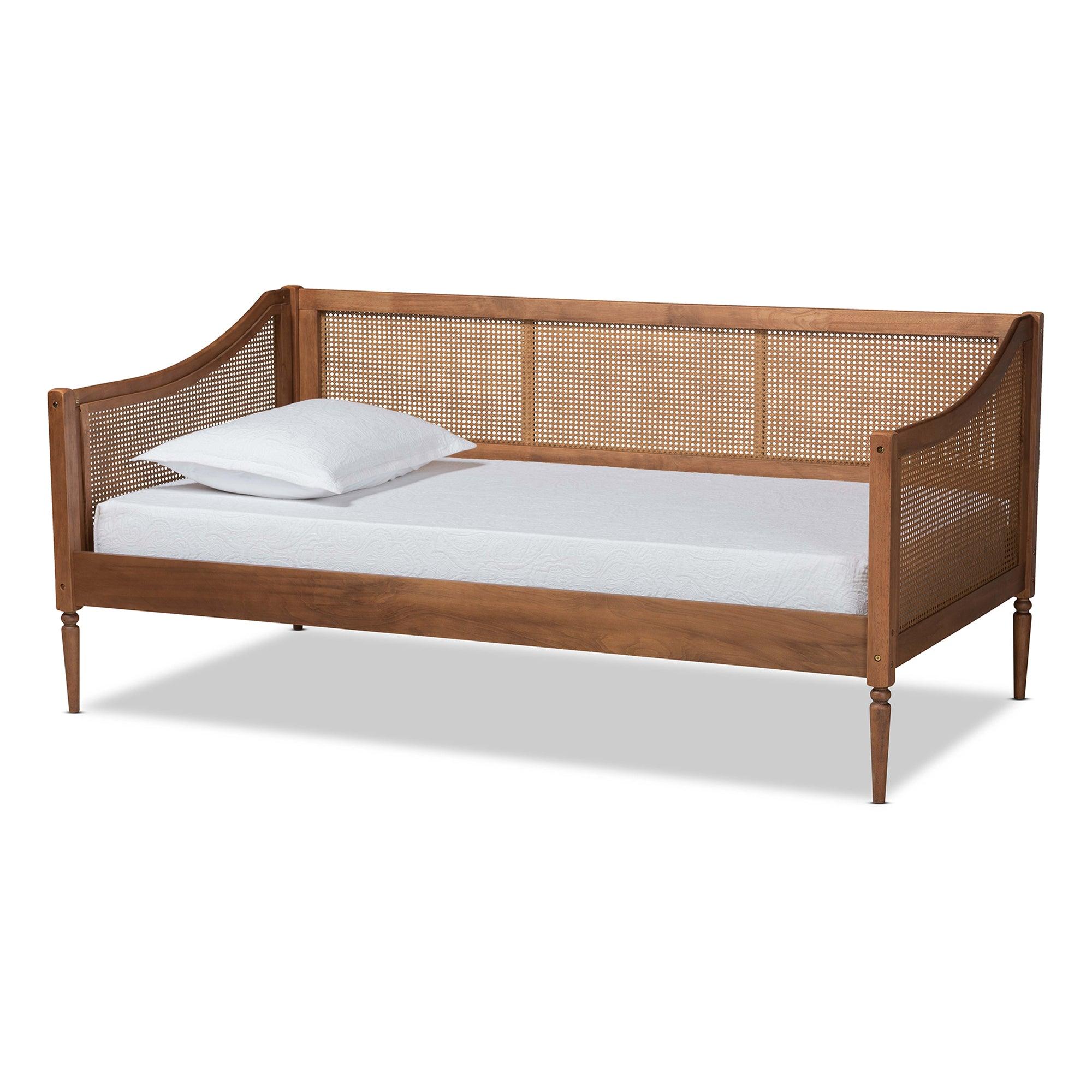 Ogden Mid-Century Modern Finished Wood and Synthetic Rattan Daybed