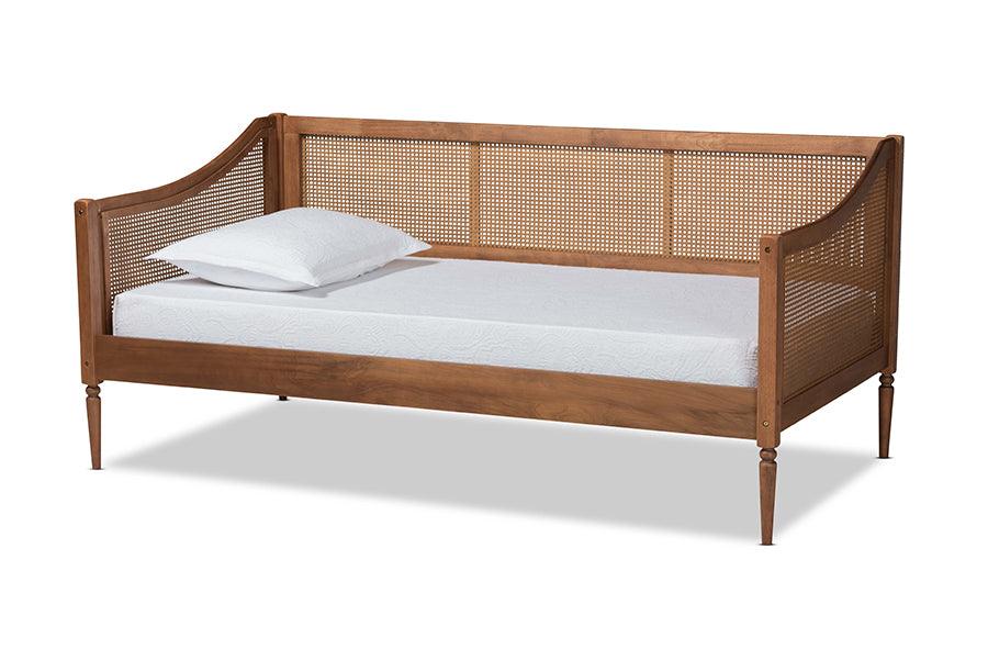 Ogden Mid-Century Modern Finished Wood and Synthetic Rattan Daybed