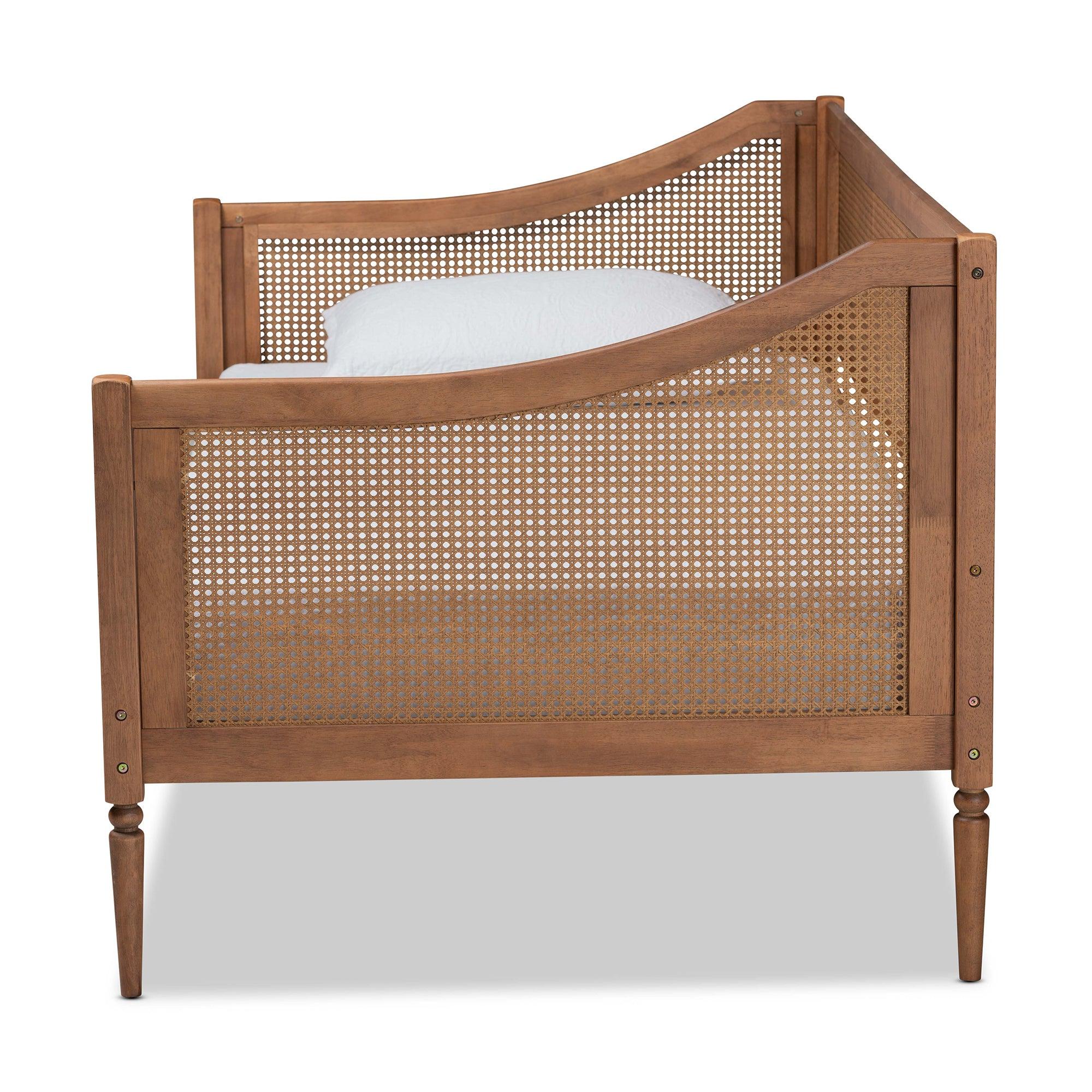 Ogden Mid-Century Modern Finished Wood and Synthetic Rattan Daybed