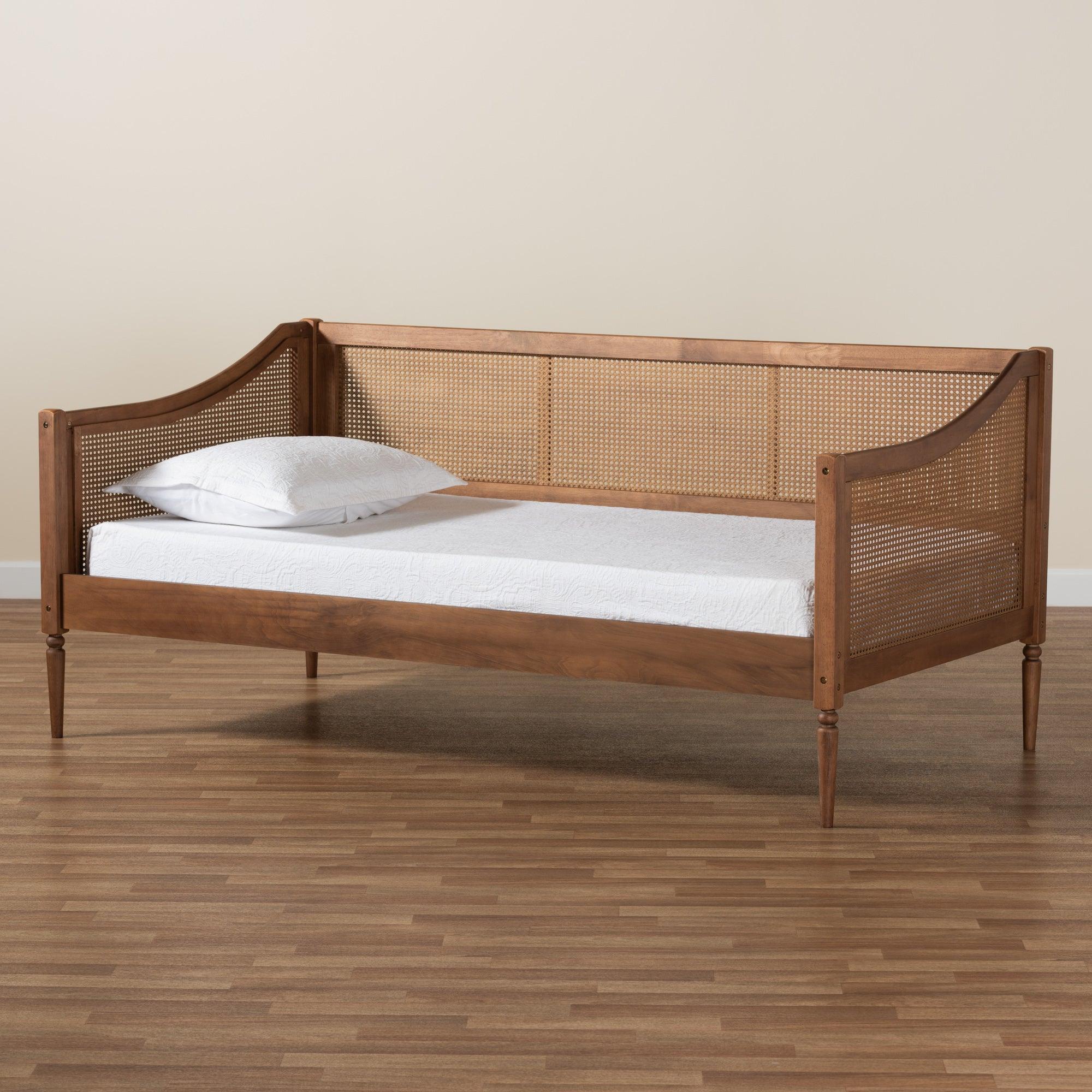 Ogden Mid-Century Modern Finished Wood and Synthetic Rattan Daybed