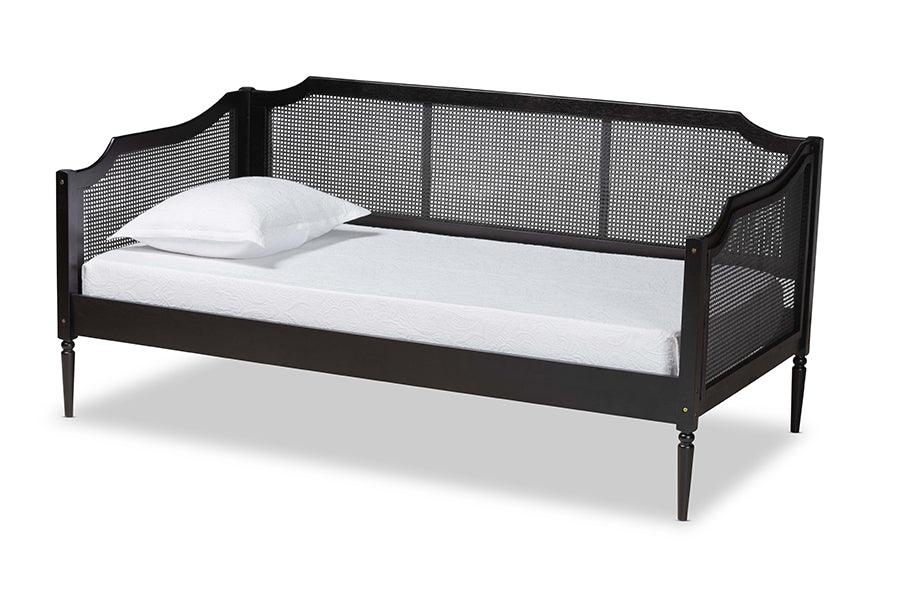 Hancock Mid-Century Modern Finished Wood and Synthetic Rattan Daybed