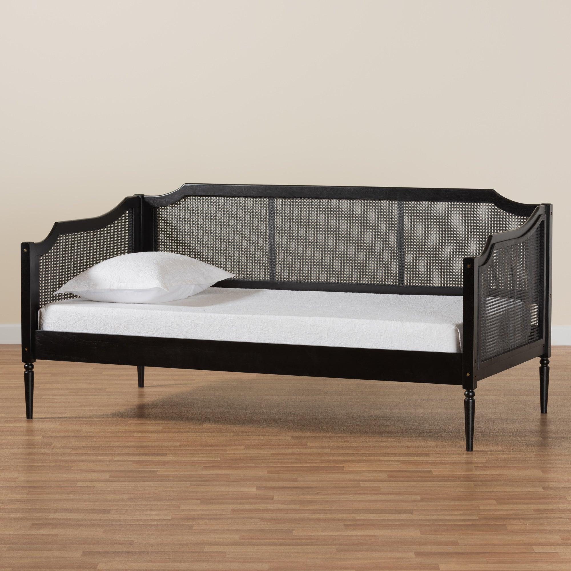 Hancock Mid-Century Modern Finished Wood and Synthetic Rattan Daybed