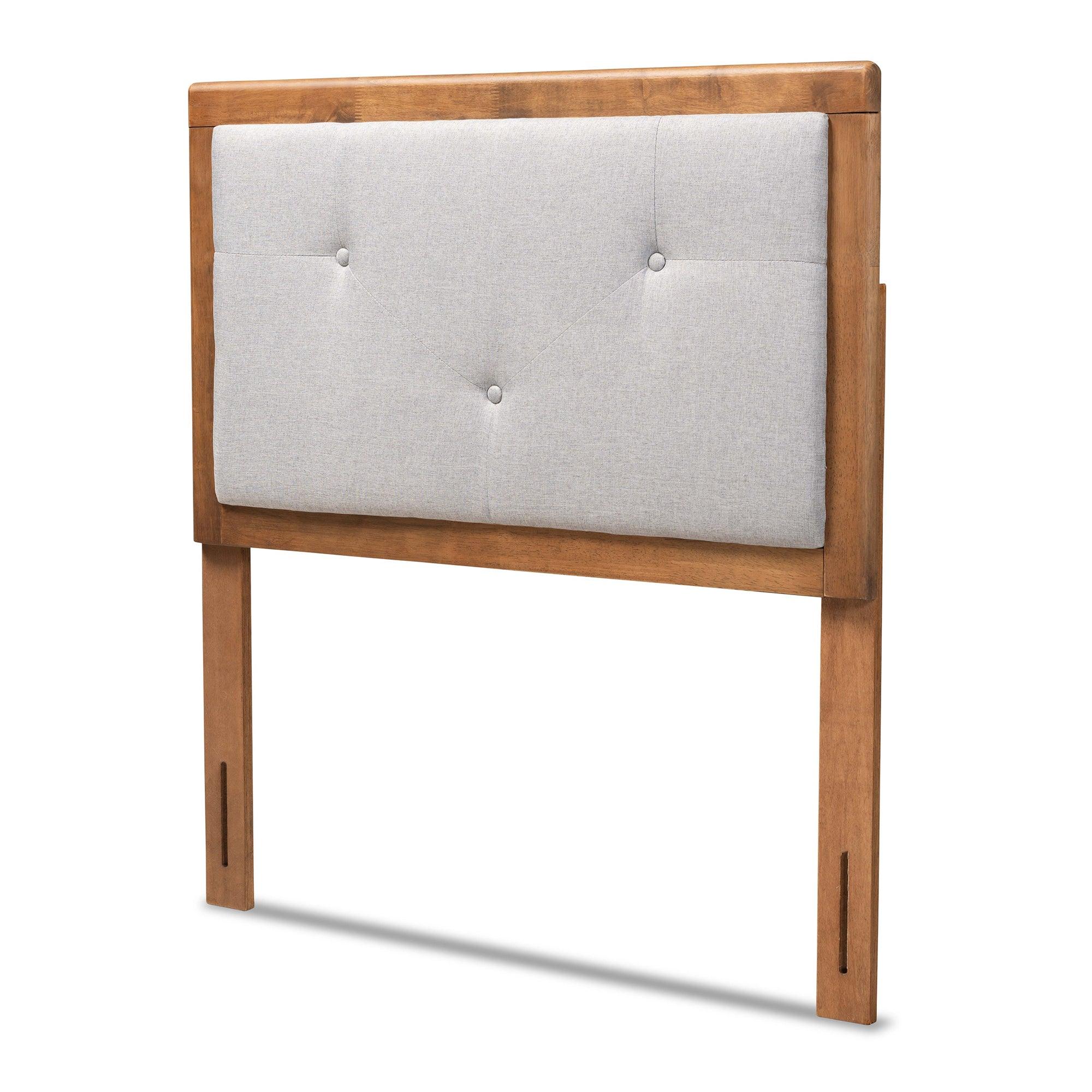 Abner Modern and Contemporary Transitional Light Fabric Upholstered and Finished Wood Headboard