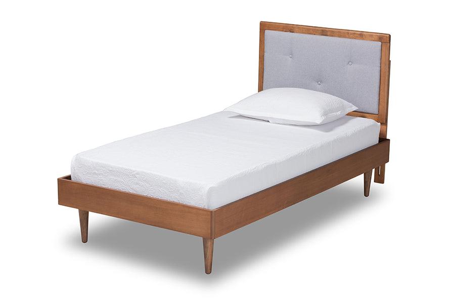 Saul Mid-Century Modern Light Fabric Upholstered and Finished Wood Platform Bed