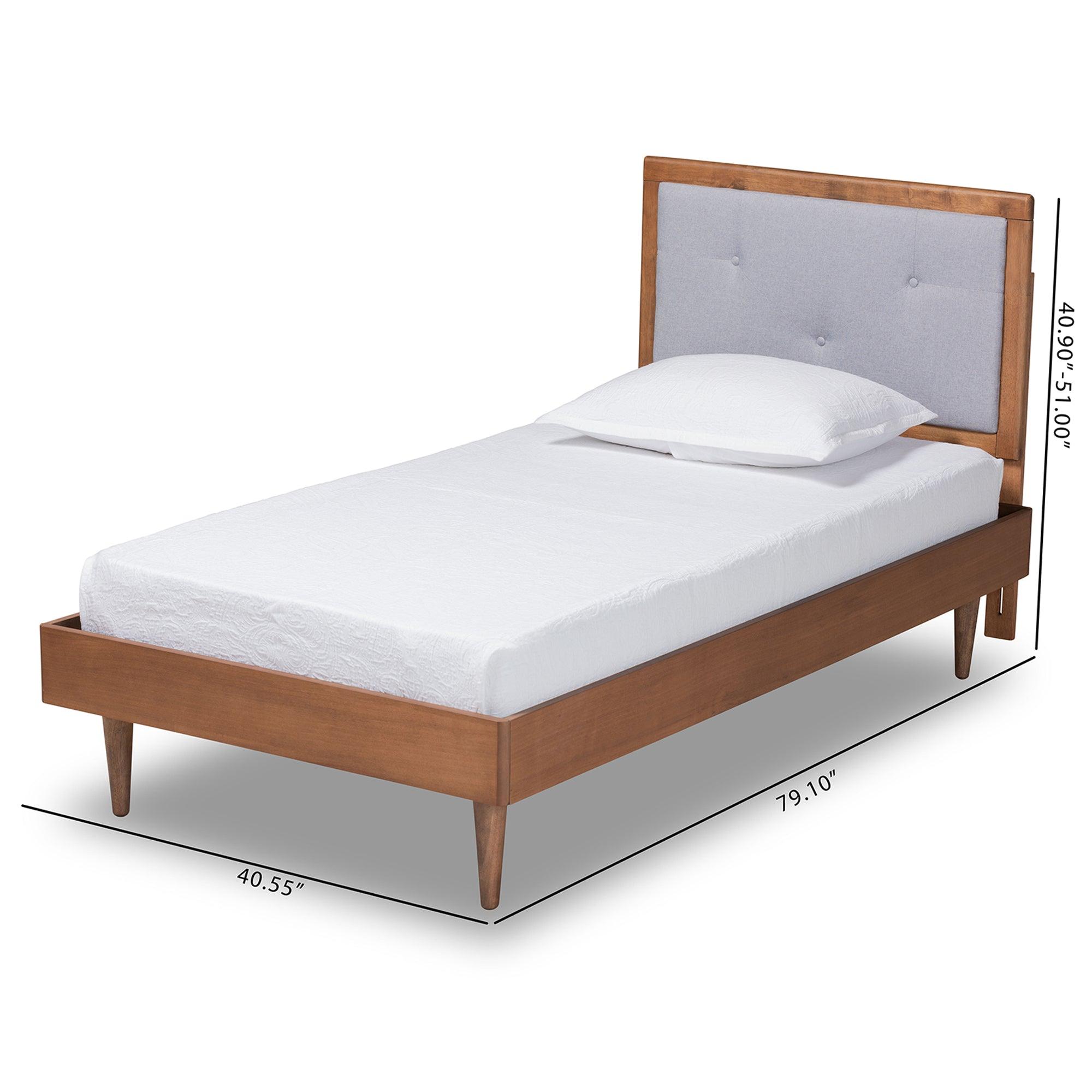 Saul Mid-Century Modern Light Fabric Upholstered and Finished Wood Platform Bed