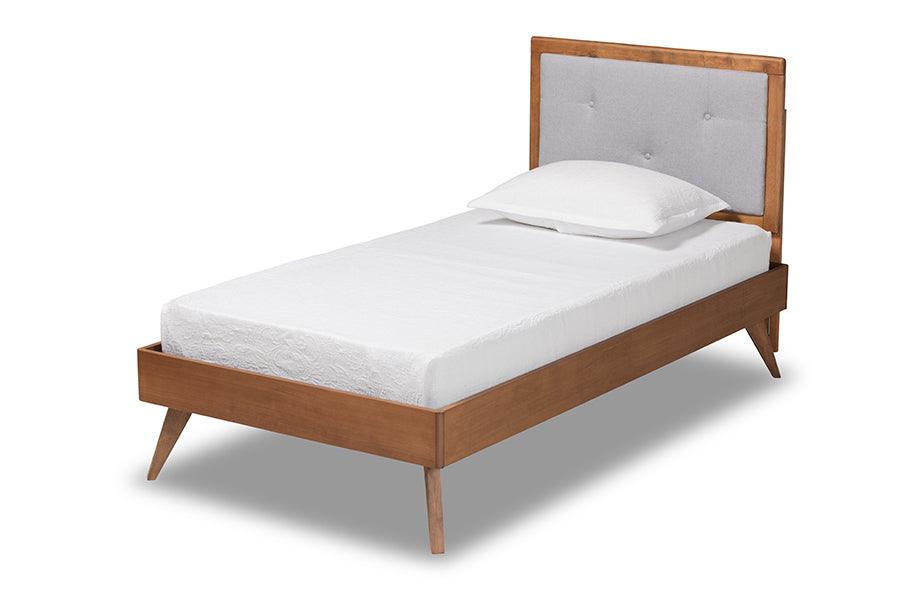 Laima Mid-Century Modern Light Fabric Upholstered and Finished Wood Platform Bed