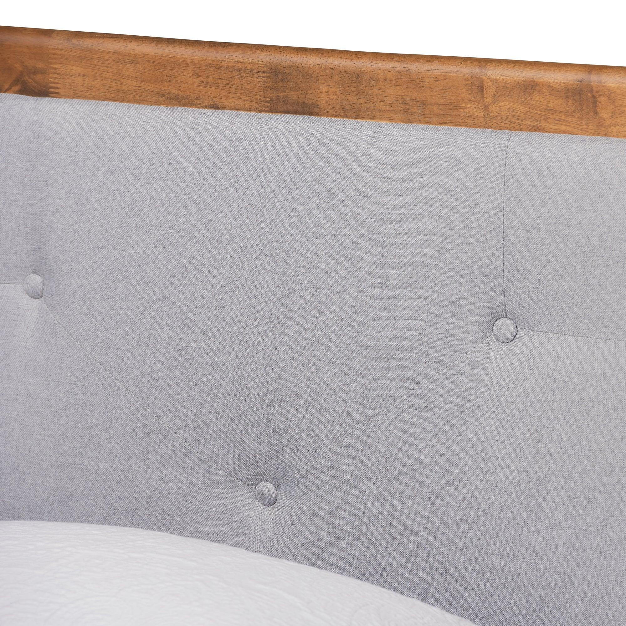 Laima Mid-Century Modern Light Fabric Upholstered and Finished Wood Platform Bed