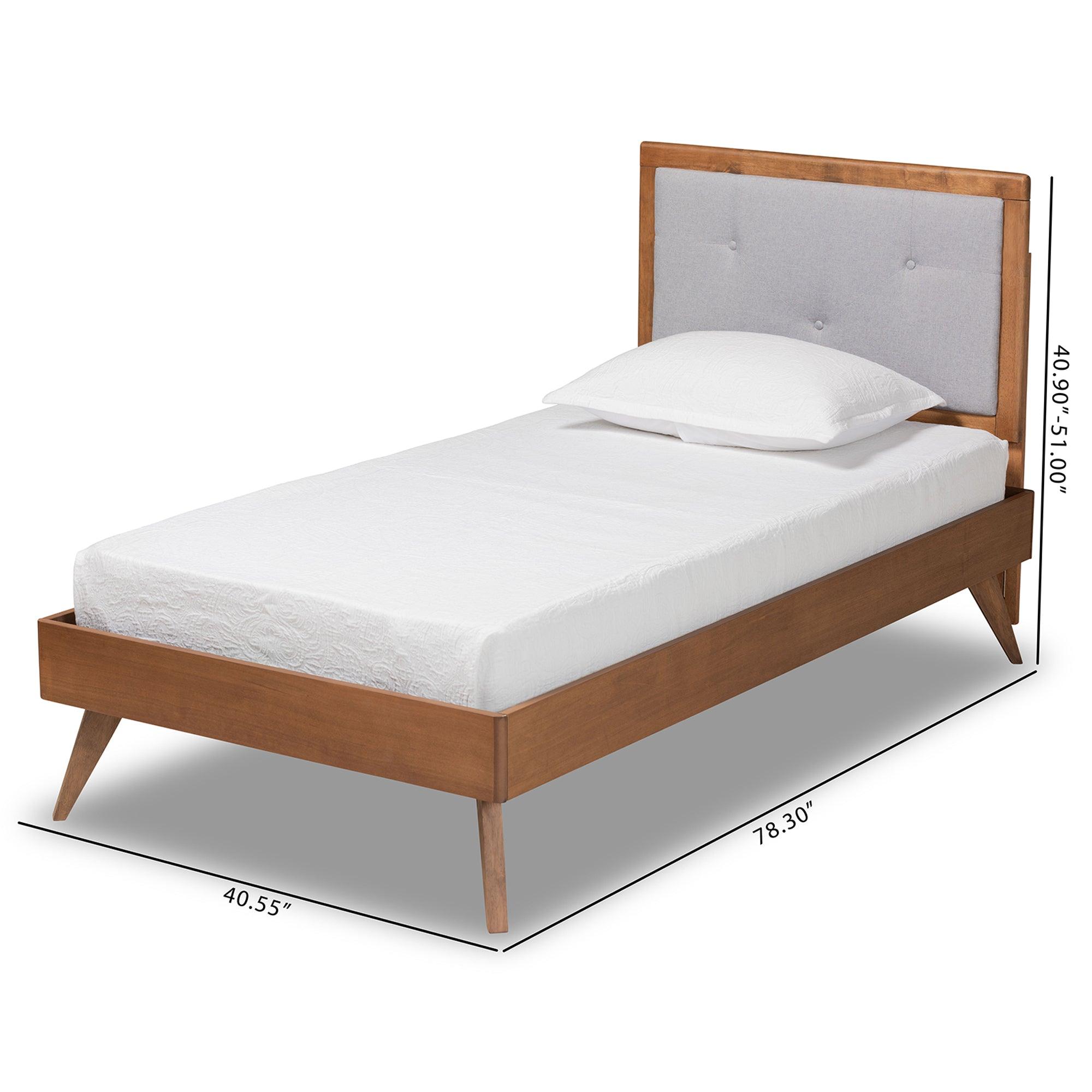 Laima Mid-Century Modern Light Fabric Upholstered and Finished Wood Platform Bed