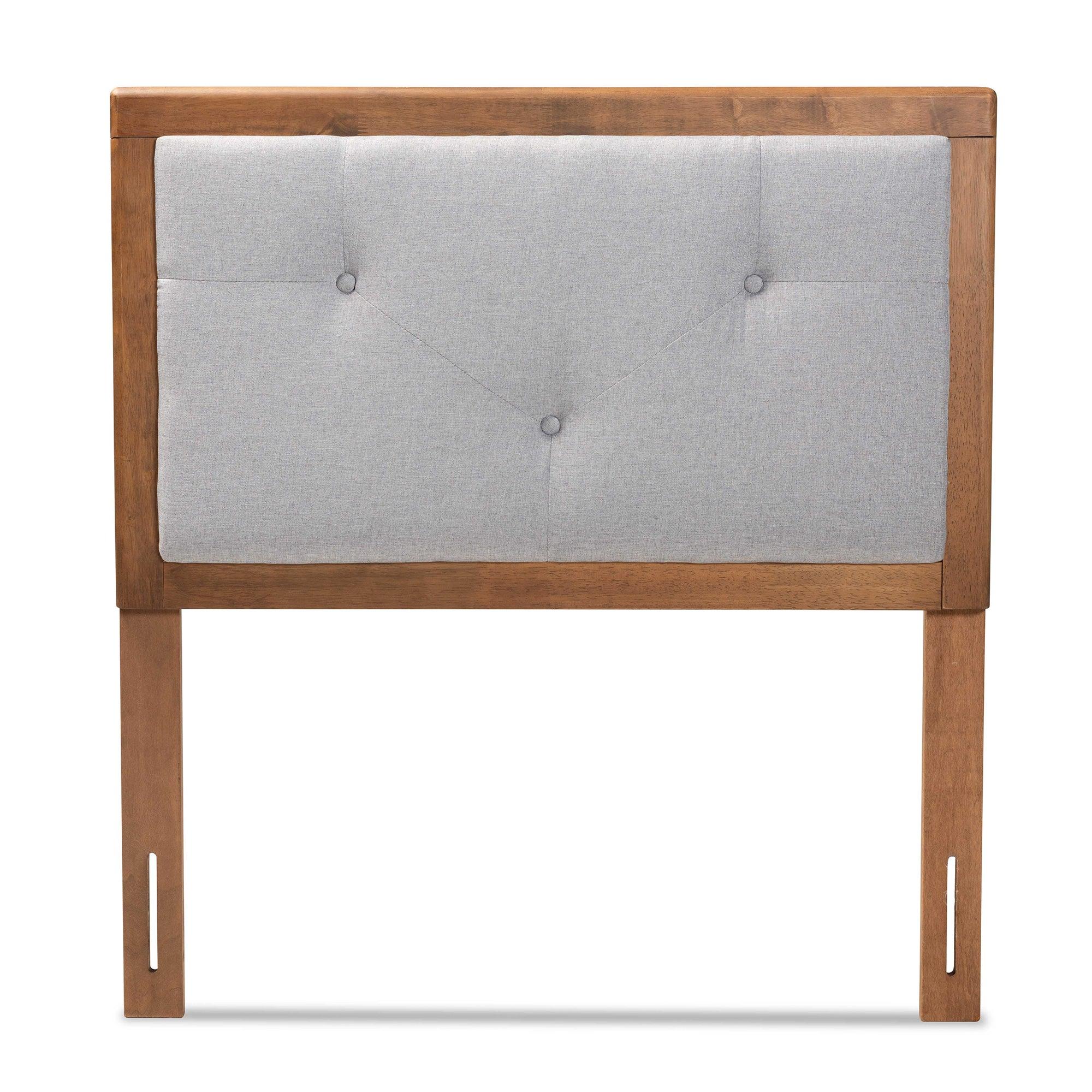 Abner Modern and Contemporary Transitional Light Fabric Upholstered and Finished Wood Headboard