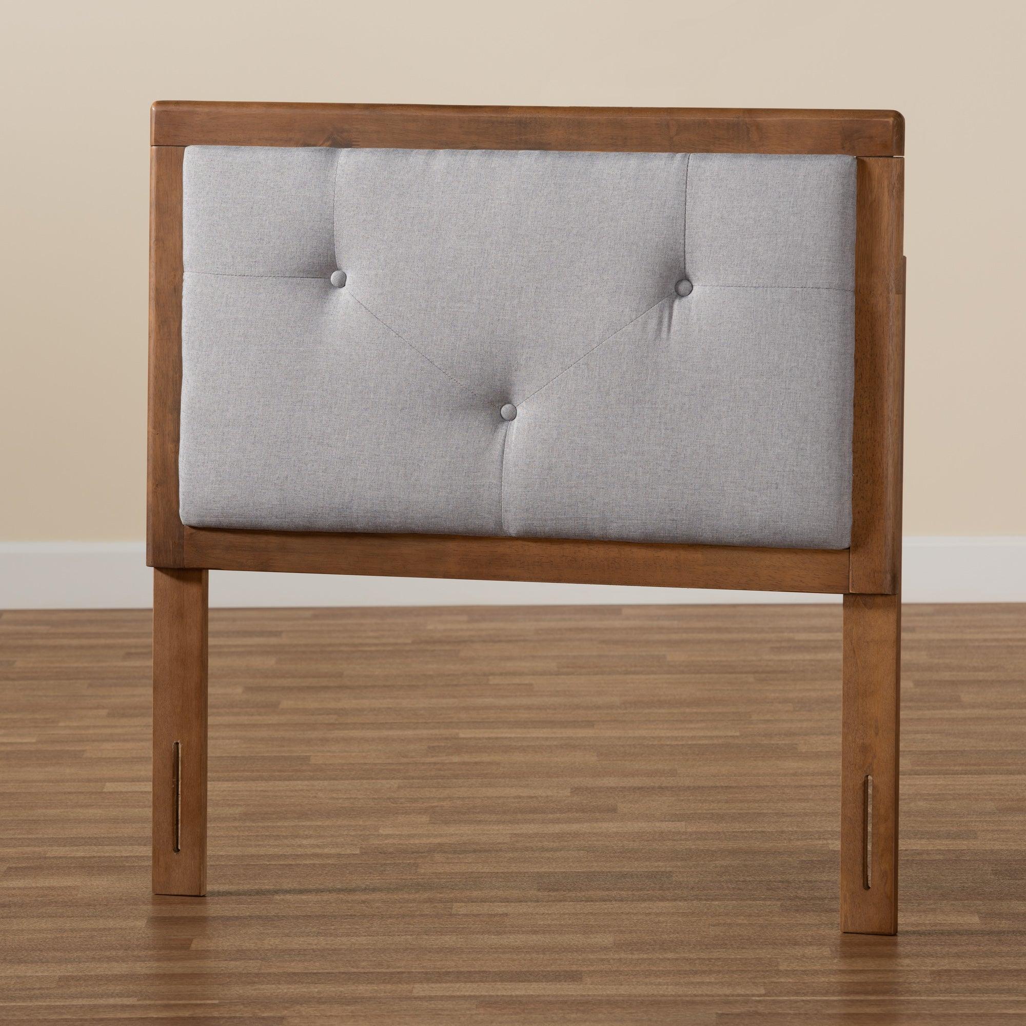 Abner Modern and Contemporary Transitional Light Fabric Upholstered and Finished Wood Headboard