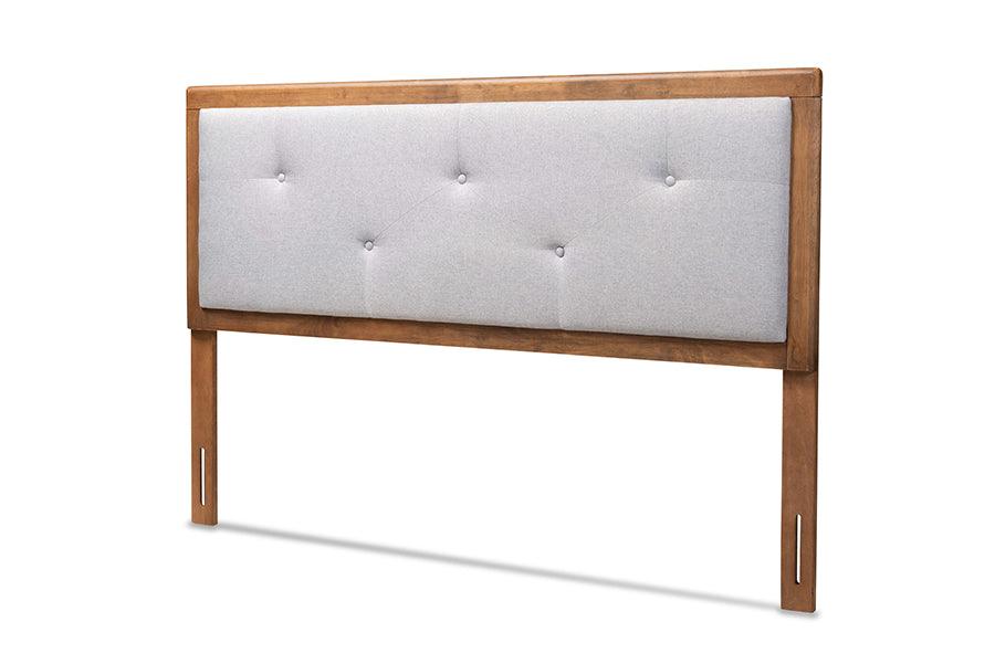 Abner Modern and Contemporary Transitional Light Fabric Upholstered and Finished Wood Headboard