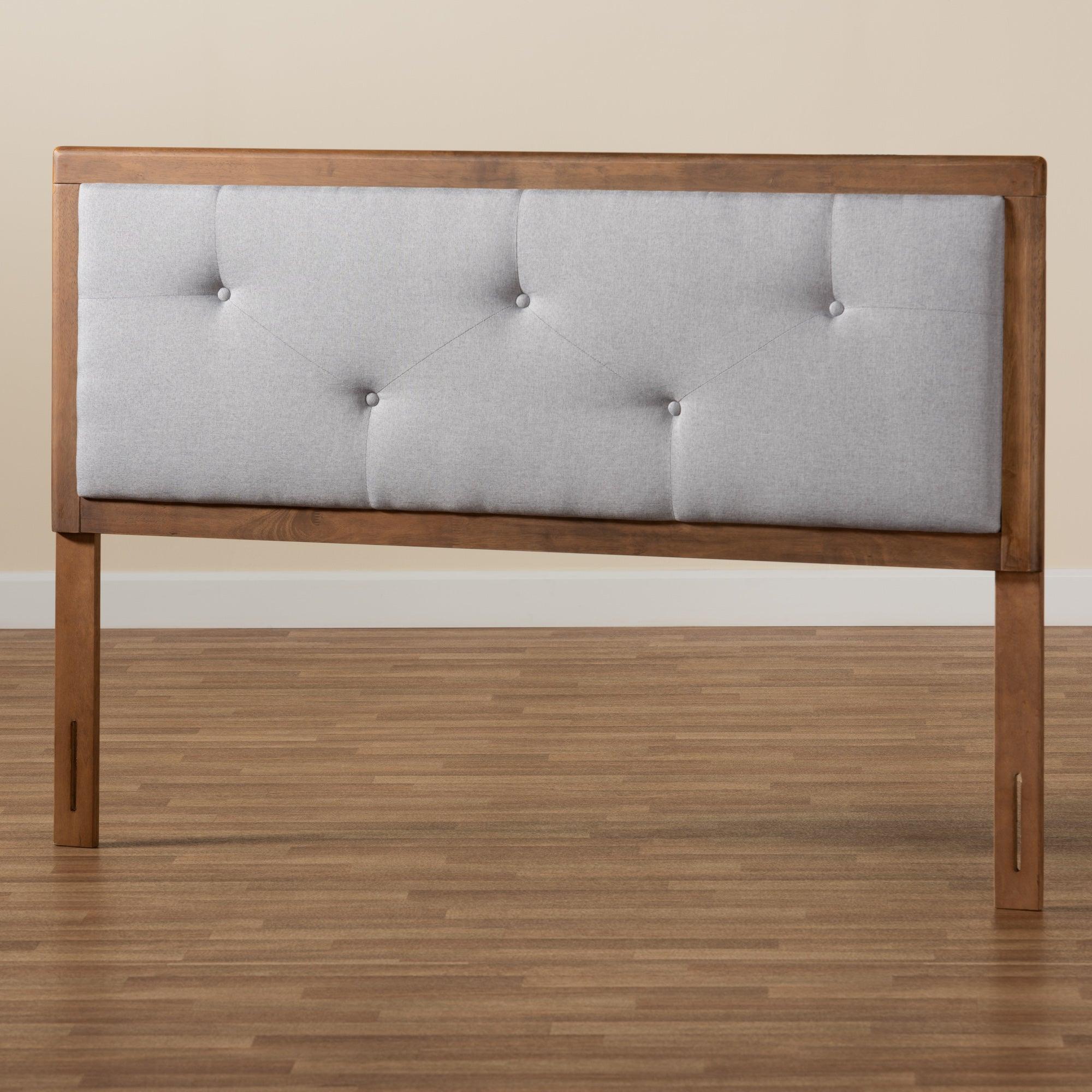 Abner Modern and Contemporary Transitional Light Fabric Upholstered and Finished Wood Headboard