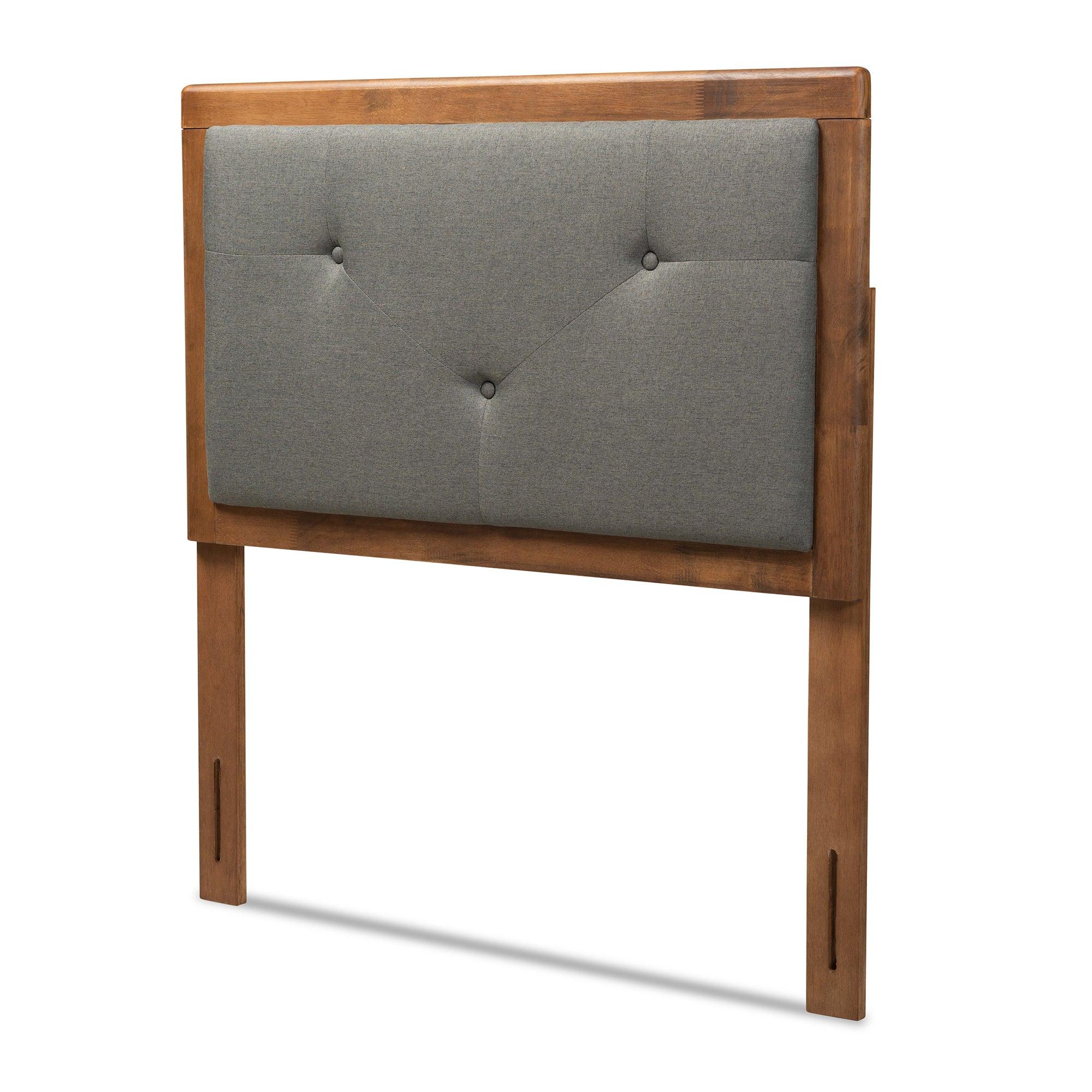 Abner Modern and Contemporary Transitional Dark Fabric Upholstered and Finished Wood Headboard