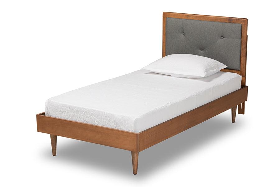 Saul Mid-Century Modern Dark Fabric Upholstered and Finished Wood Platform Bed