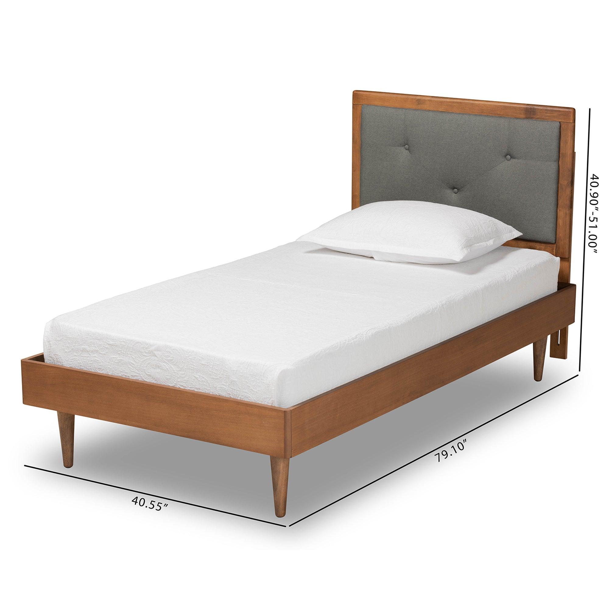 Saul Mid-Century Modern Dark Fabric Upholstered and Finished Wood Platform Bed