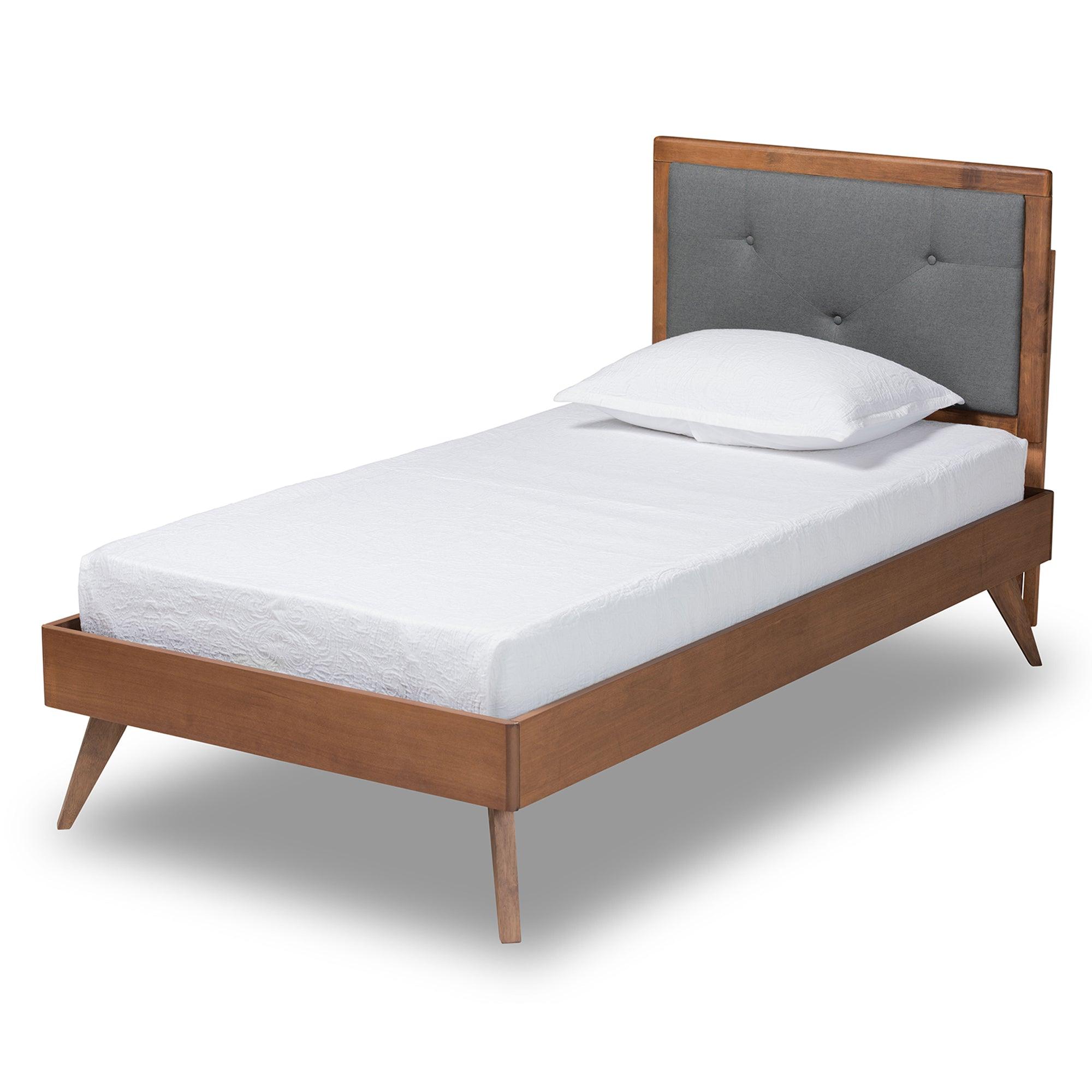 Laima Mid-Century Modern Dark Fabric Upholstered and Finished Wood Platform Bed