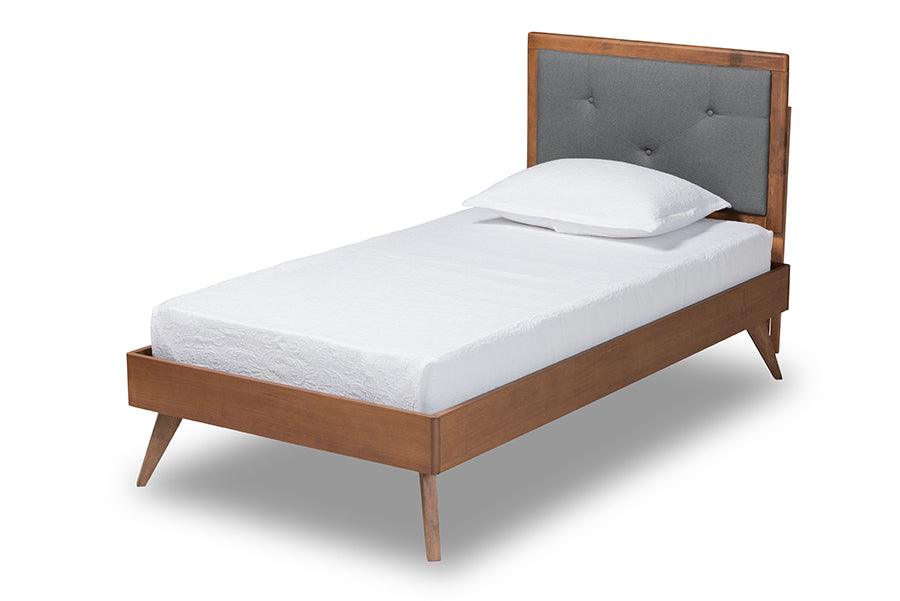 Laima Mid-Century Modern Dark Fabric Upholstered and Finished Wood Platform Bed