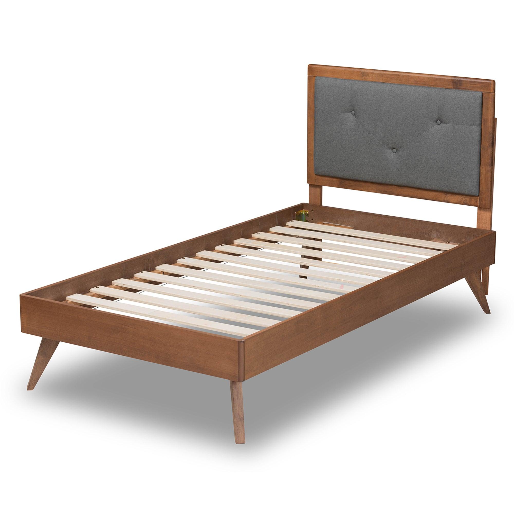 Laima Mid-Century Modern Dark Fabric Upholstered and Finished Wood Platform Bed