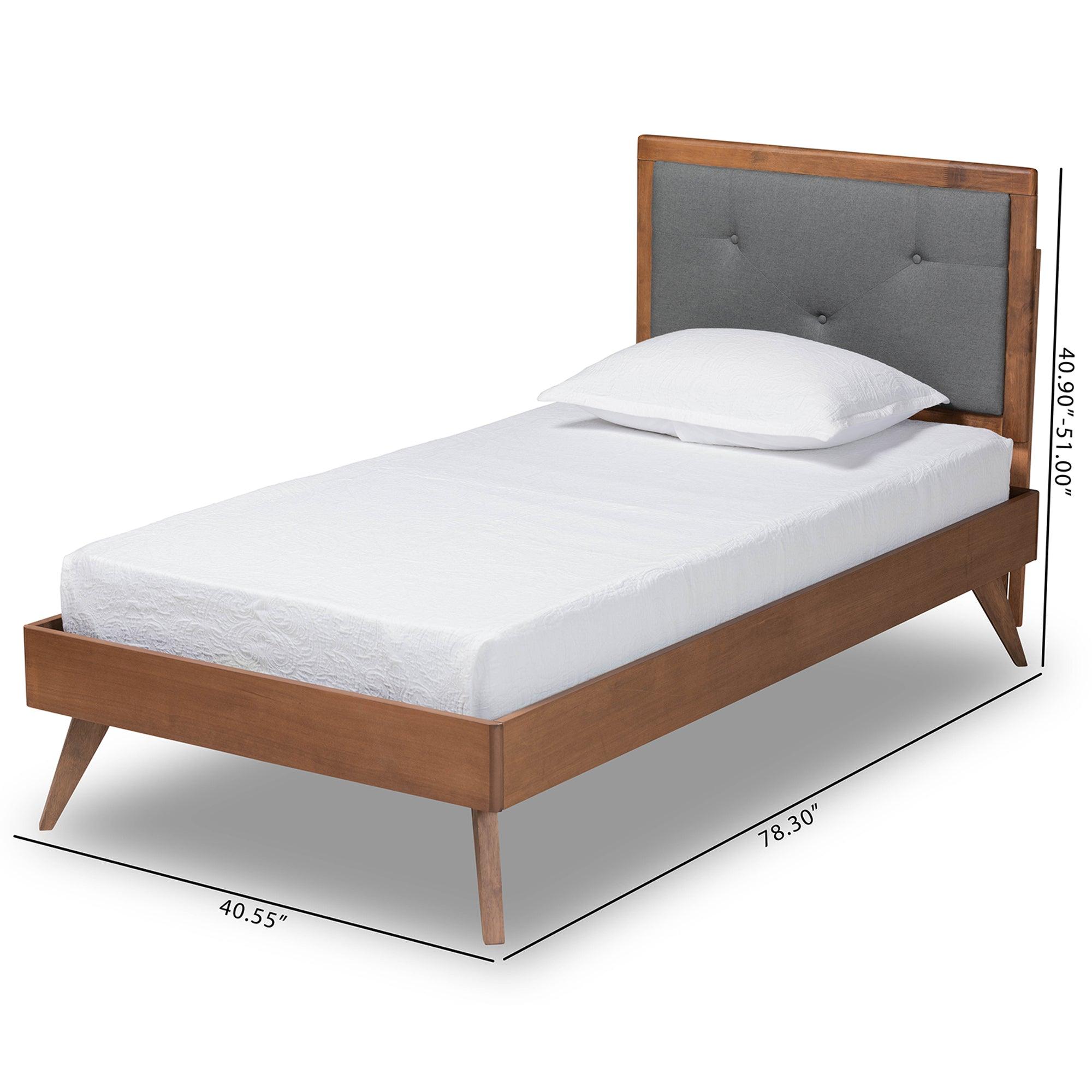 Laima Mid-Century Modern Dark Fabric Upholstered and Finished Wood Platform Bed