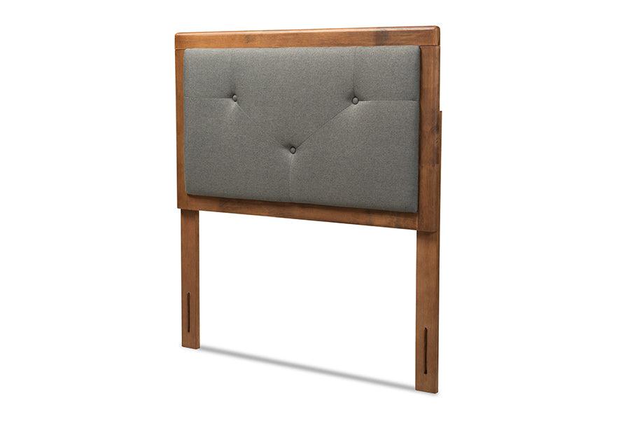 Abner Modern and Contemporary Transitional Dark Fabric Upholstered and Finished Wood Headboard