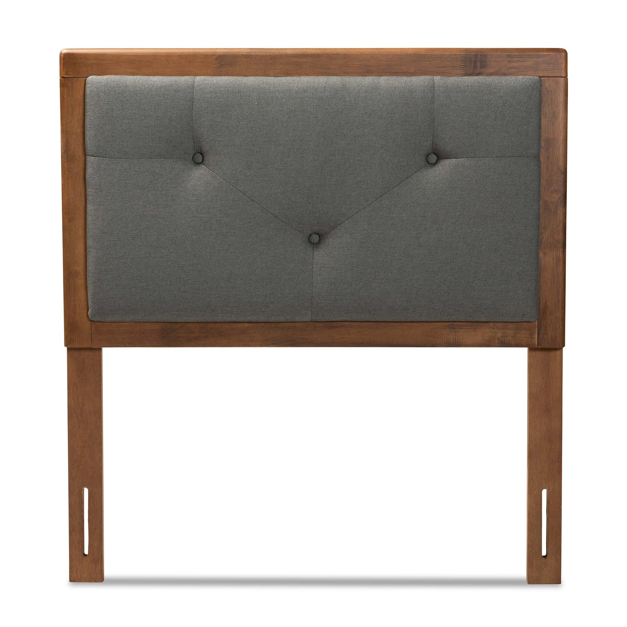 Abner Modern and Contemporary Transitional Dark Fabric Upholstered and Finished Wood Headboard