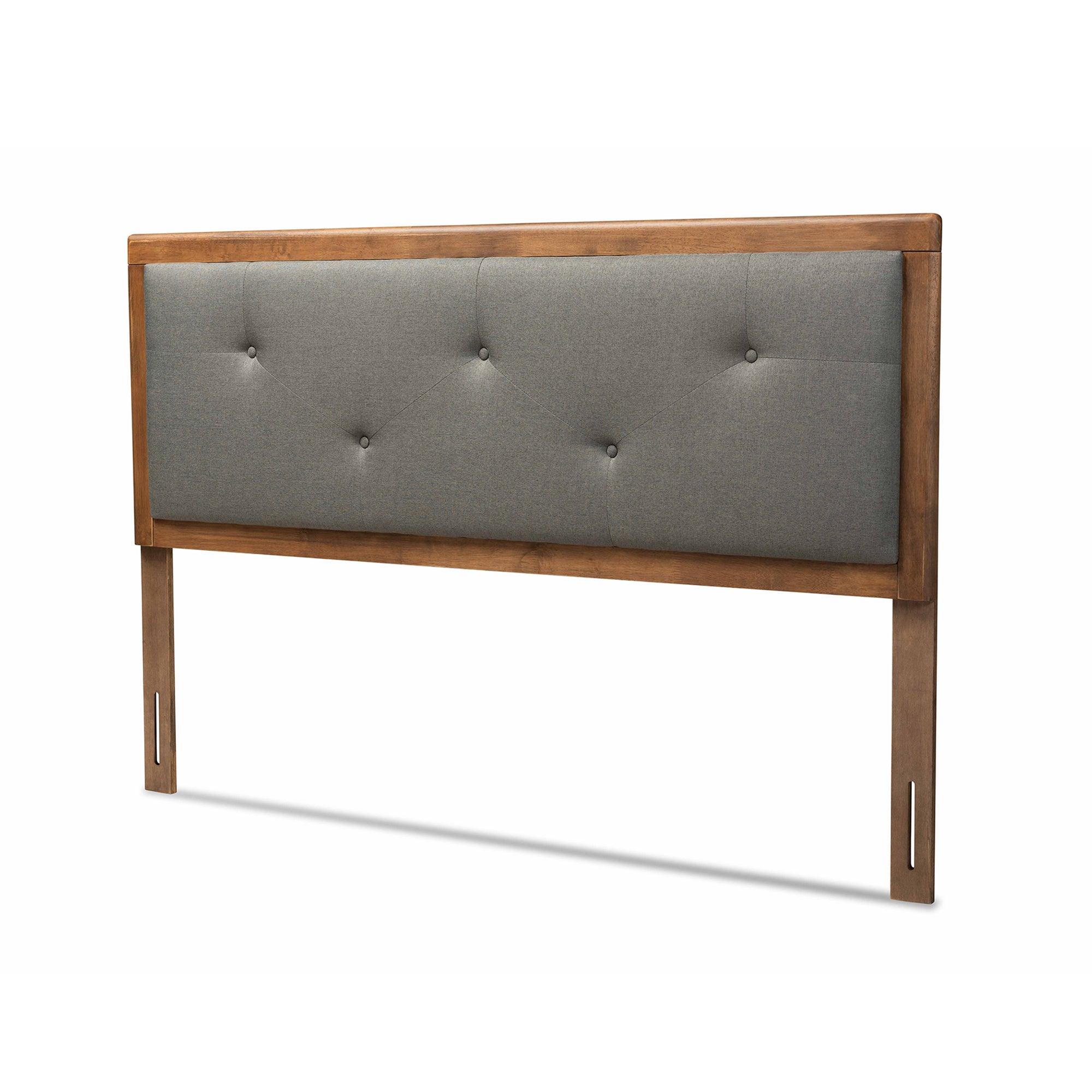 Abner Modern and Contemporary Transitional Dark Fabric Upholstered and Finished Wood Headboard