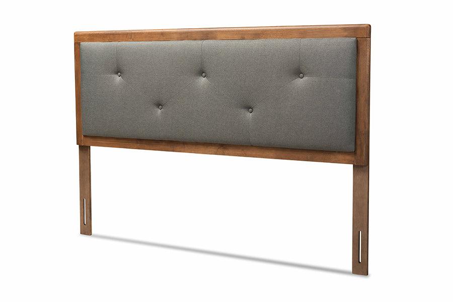 Abner Modern and Contemporary Transitional Dark Fabric Upholstered and Finished Wood Headboard