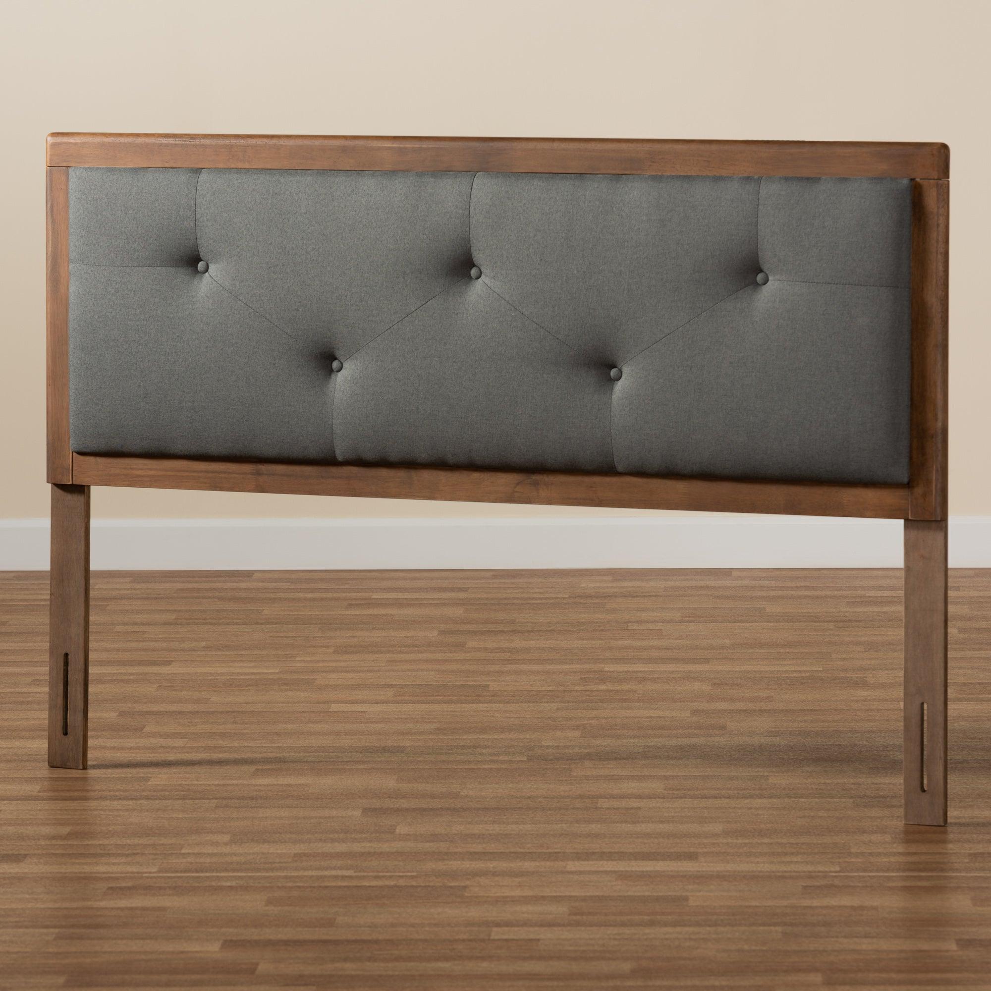 Abner Modern and Contemporary Transitional Dark Fabric Upholstered and Finished Wood Headboard