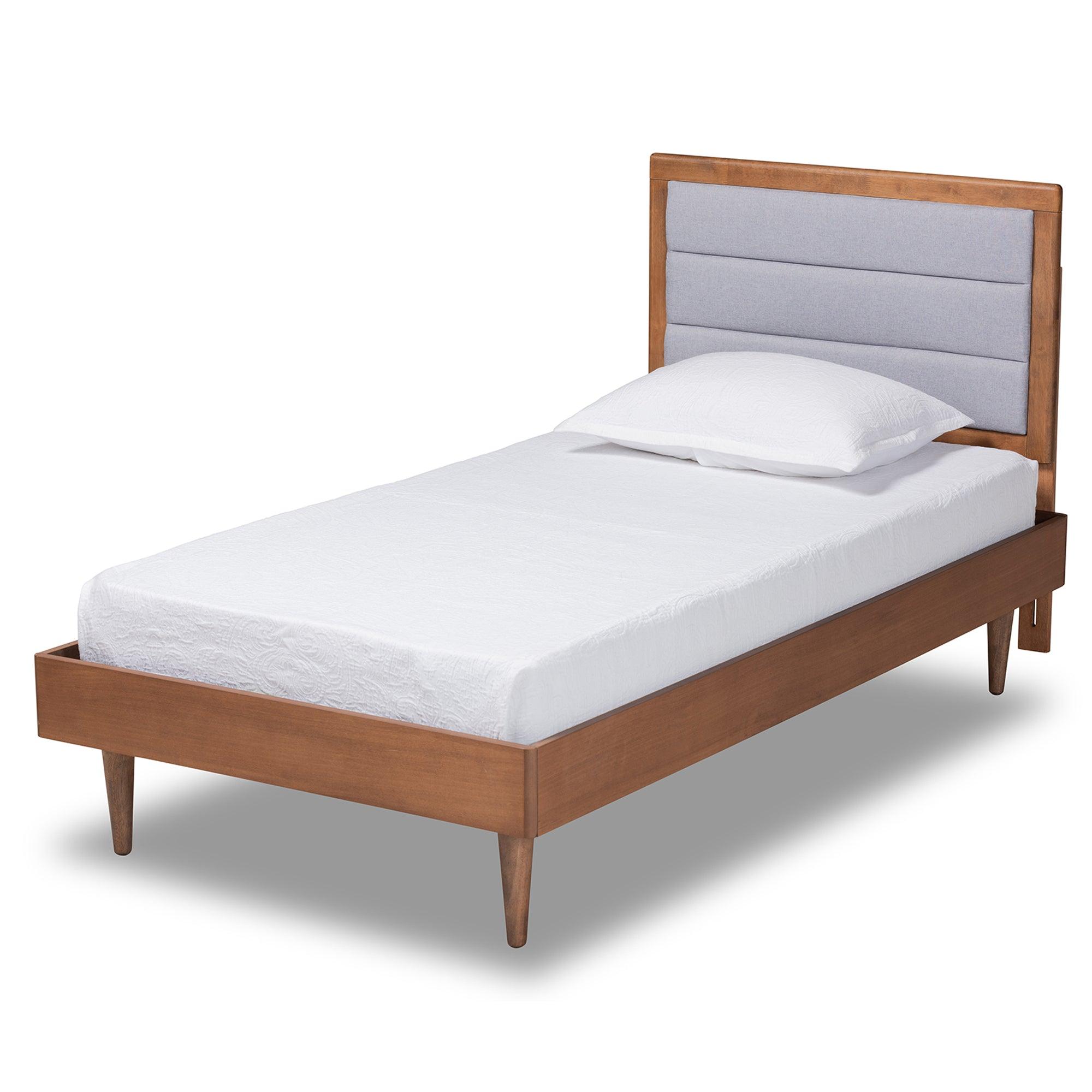 Seren Mid-Century Modern Light Fabric Upholstered and Finished Wood Platform Bed