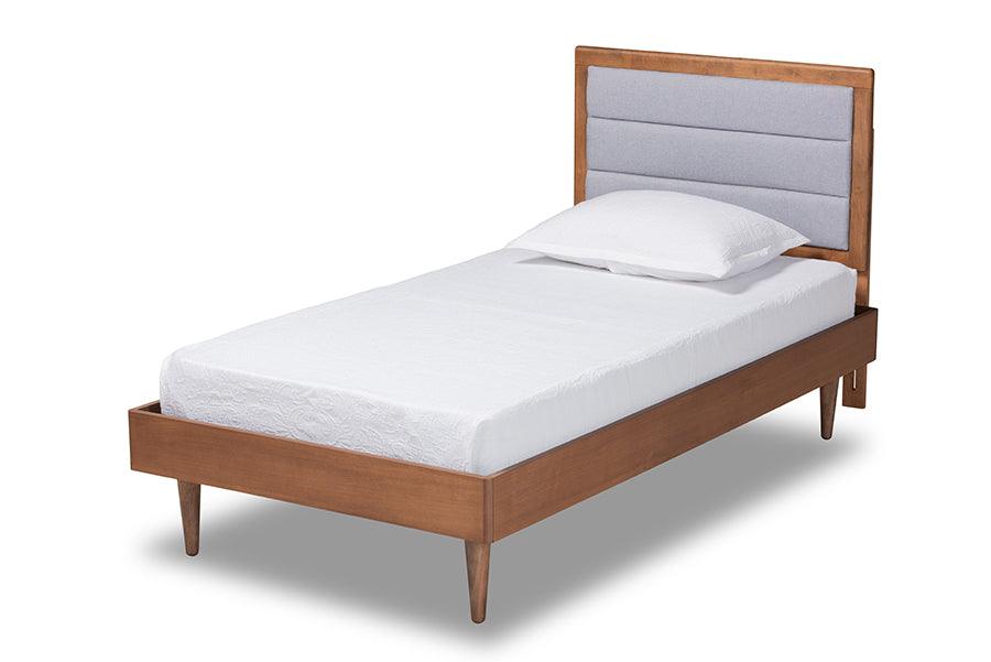 Seren Mid-Century Modern Light Fabric Upholstered and Finished Wood Platform Bed