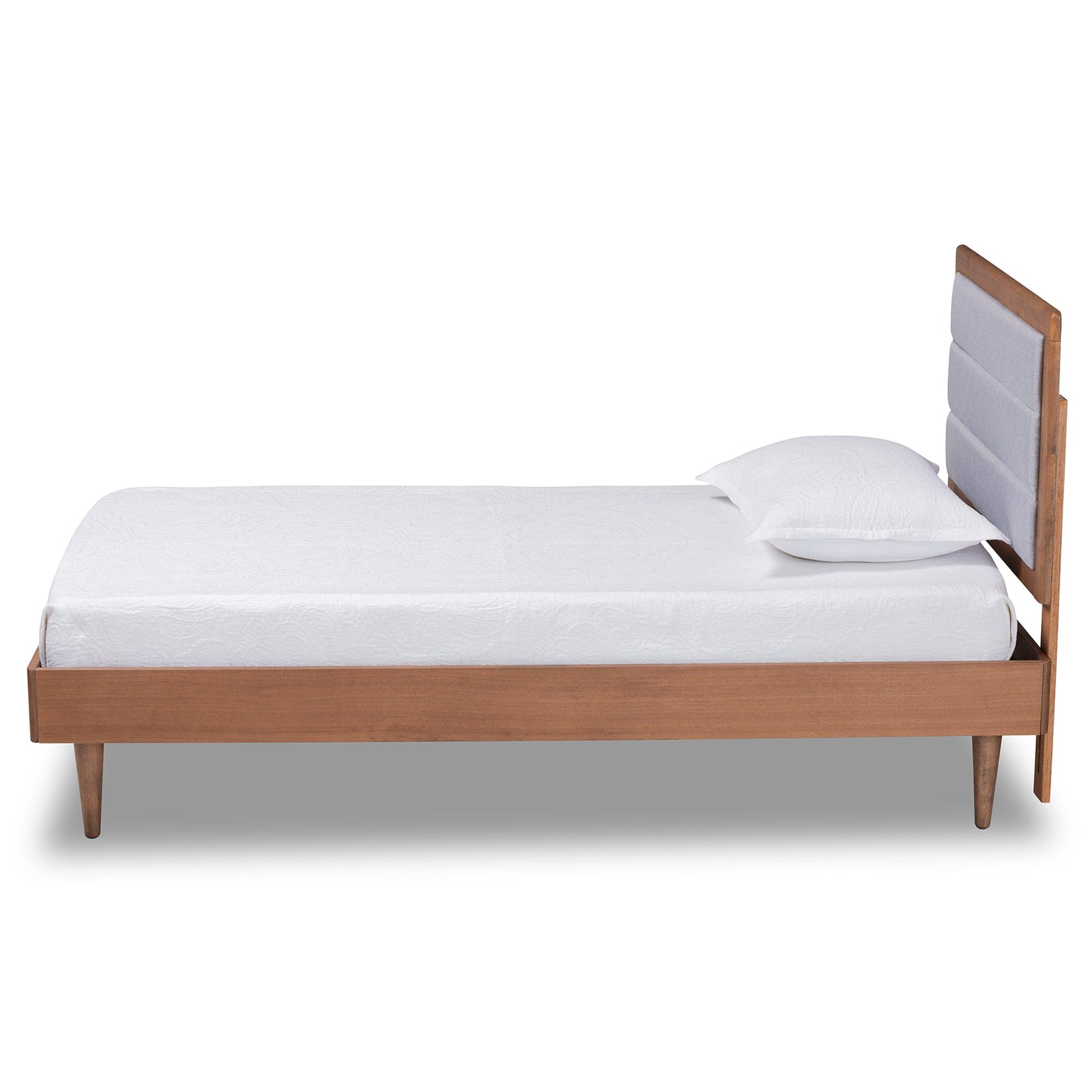 Seren Mid-Century Modern Light Fabric Upholstered and Finished Wood Platform Bed