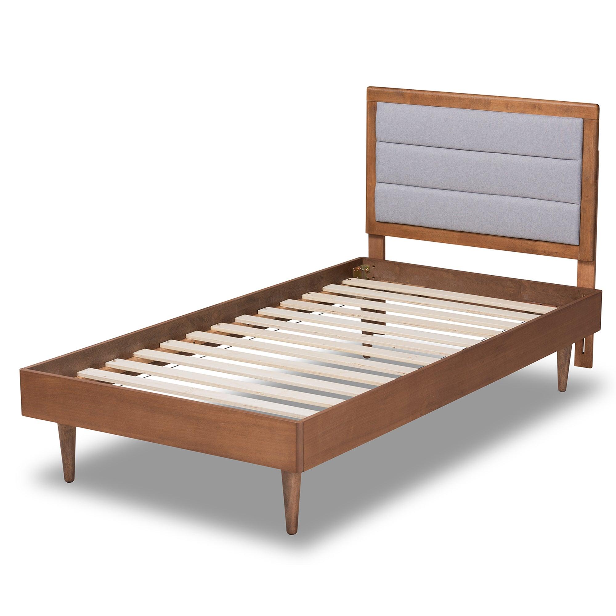 Seren Mid-Century Modern Light Fabric Upholstered and Finished Wood Platform Bed