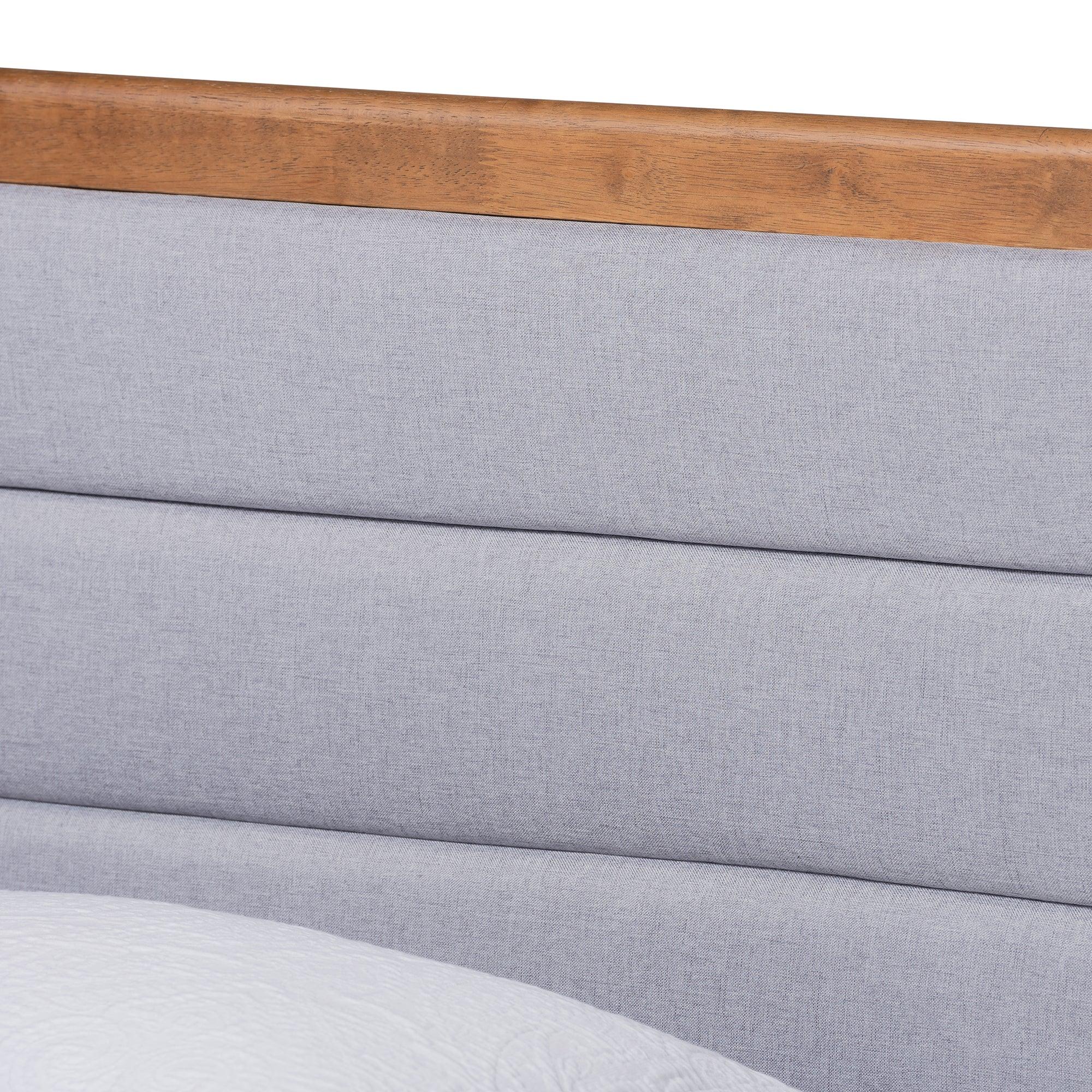 Seren Mid-Century Modern Light Fabric Upholstered and Finished Wood Platform Bed