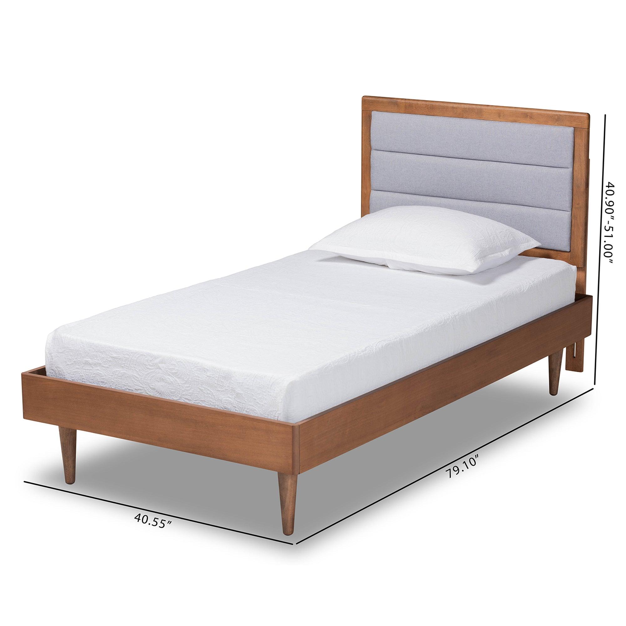 Seren Mid-Century Modern Light Fabric Upholstered and Finished Wood Platform Bed