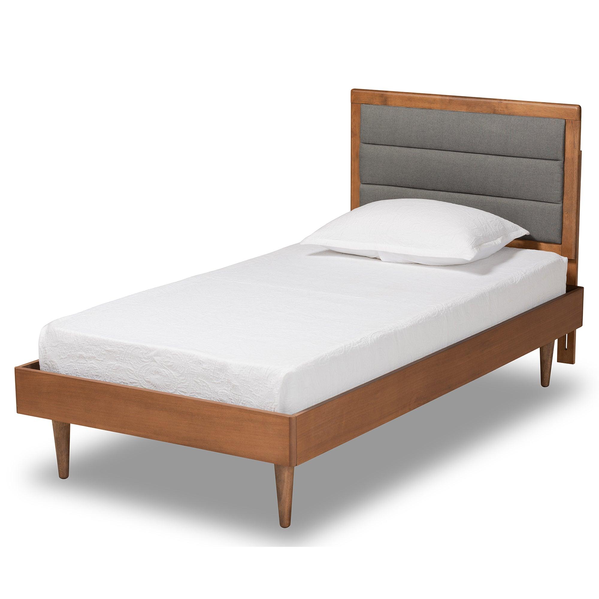 Seren Mid-Century Modern Dark Fabric Upholstered and Finished Wood Platform Bed