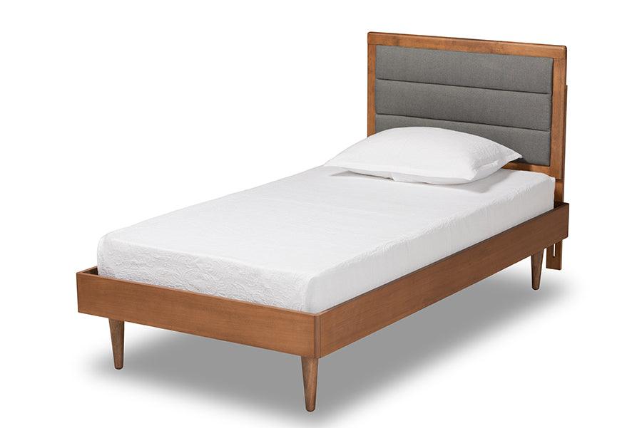 Seren Mid-Century Modern Dark Fabric Upholstered and Finished Wood Platform Bed