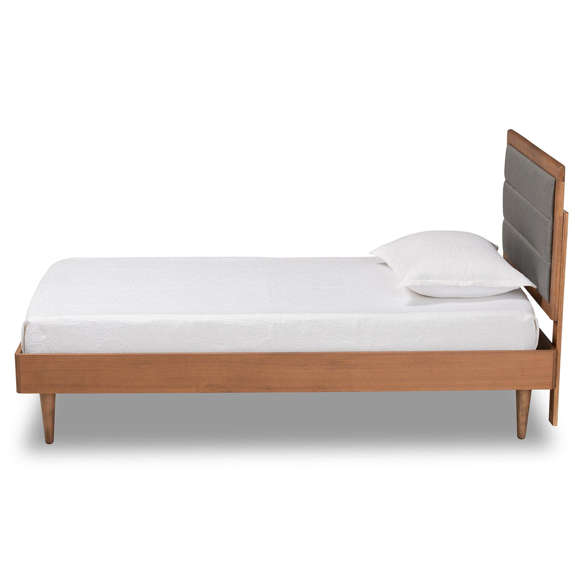 Seren Mid-Century Modern Dark Fabric Upholstered and Finished Wood Platform Bed