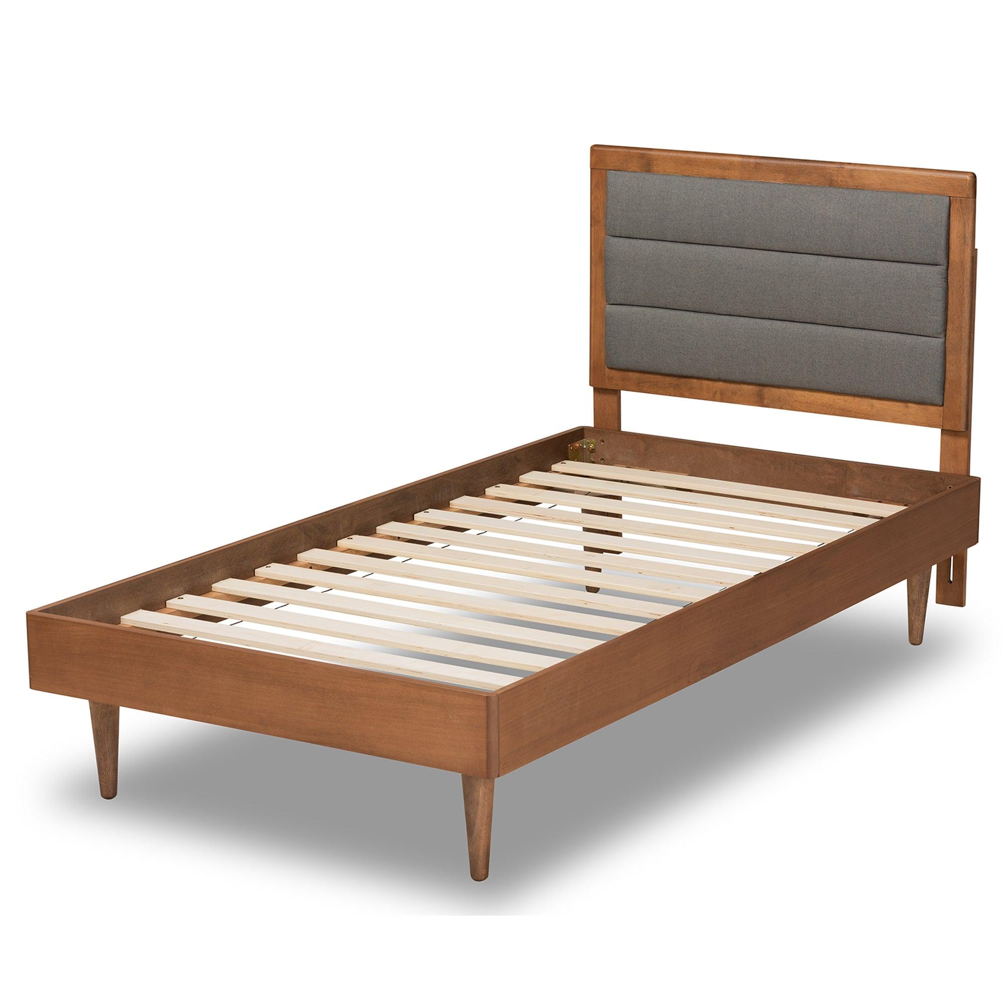 Seren Mid-Century Modern Dark Fabric Upholstered and Finished Wood Platform Bed